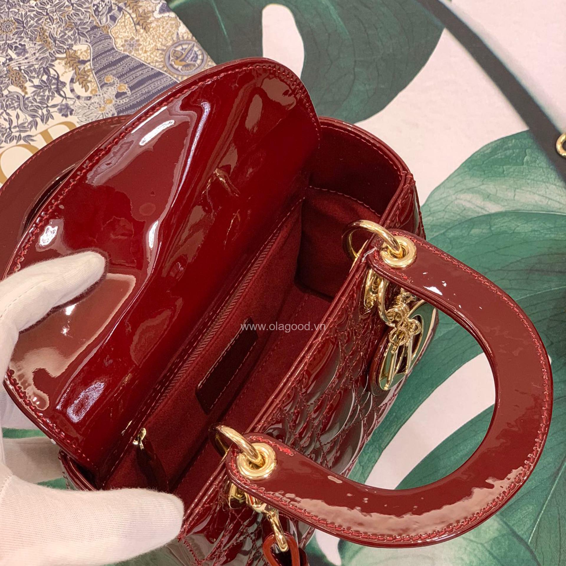 Túi xách dior lady 5 mắt da bóng màu đỏ vang - DOLD025 - Hình ảnh 8