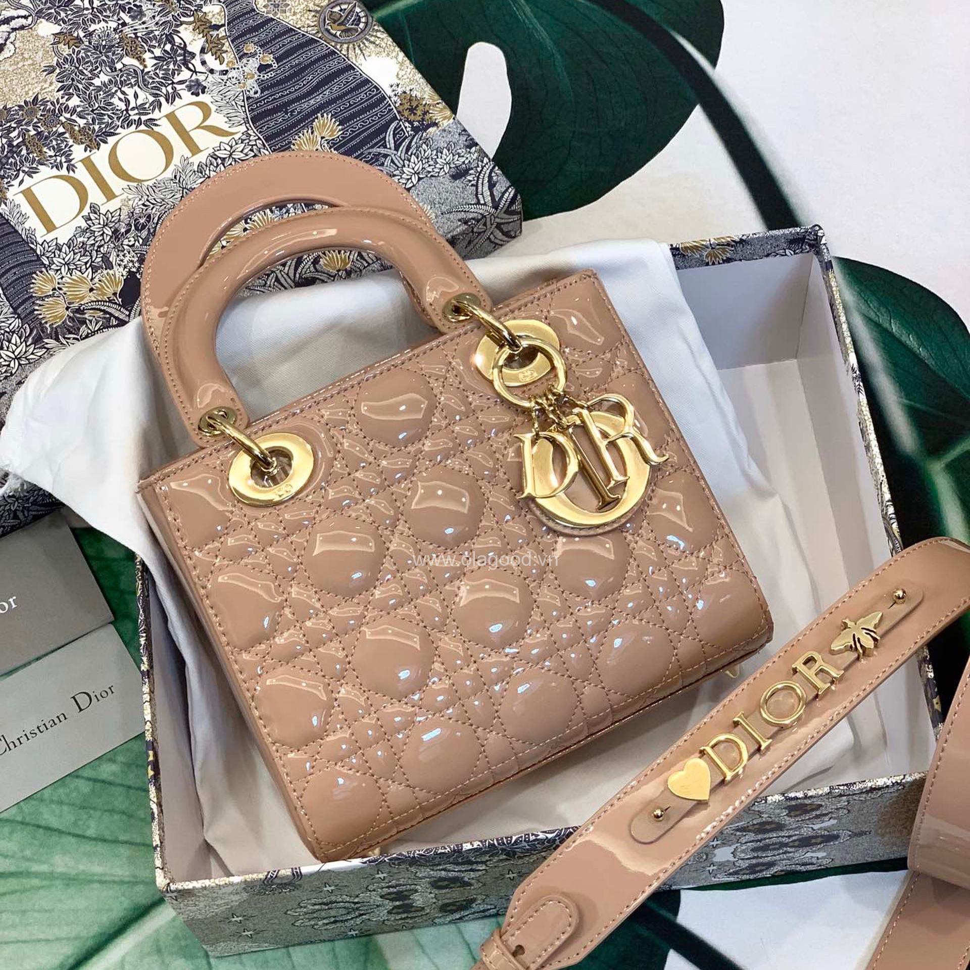 Túi xách dior lady 5 mắt da bóng màu hồng nhạt - DOLH026 - Hình ảnh 2