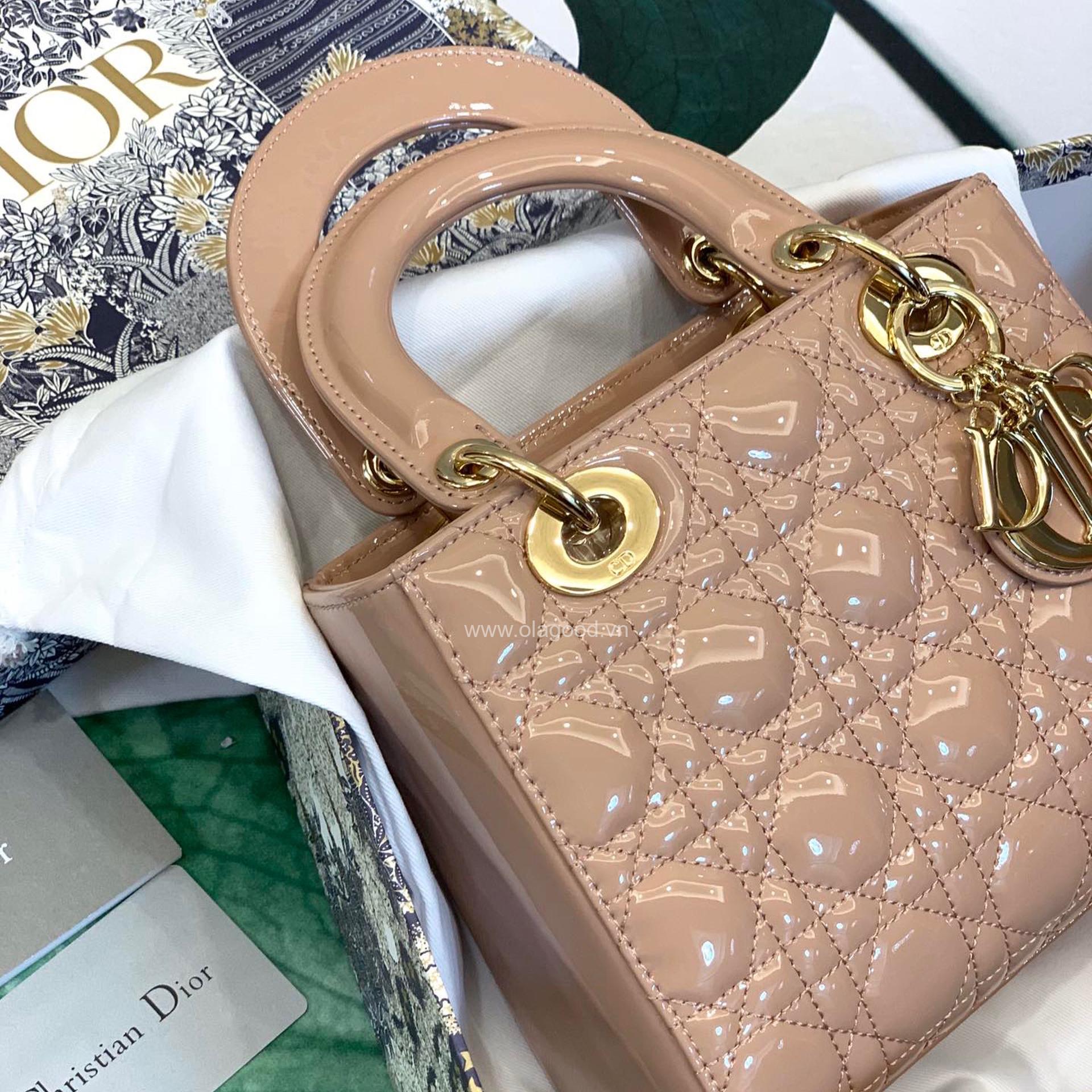 Túi xách dior lady 5 mắt da bóng màu hồng nhạt - DOLH026 - Hình ảnh 3