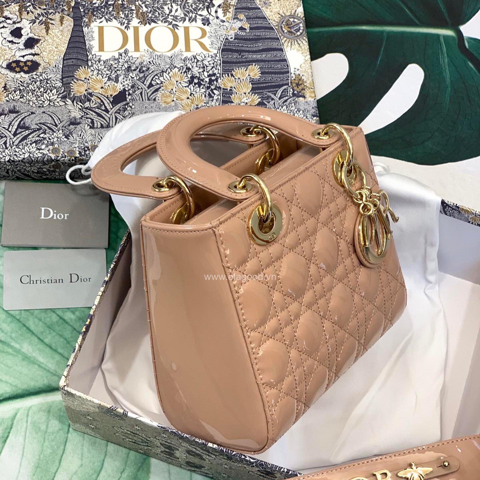 Túi xách dior lady 5 mắt da bóng màu hồng nhạt - DOLH026 - Hình ảnh 6