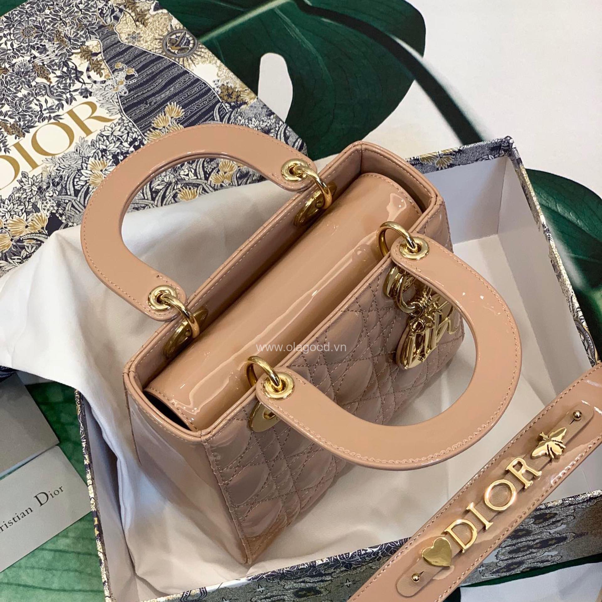 Túi xách dior lady 5 mắt da bóng màu hồng nhạt - DOLH026 - Hình ảnh 7