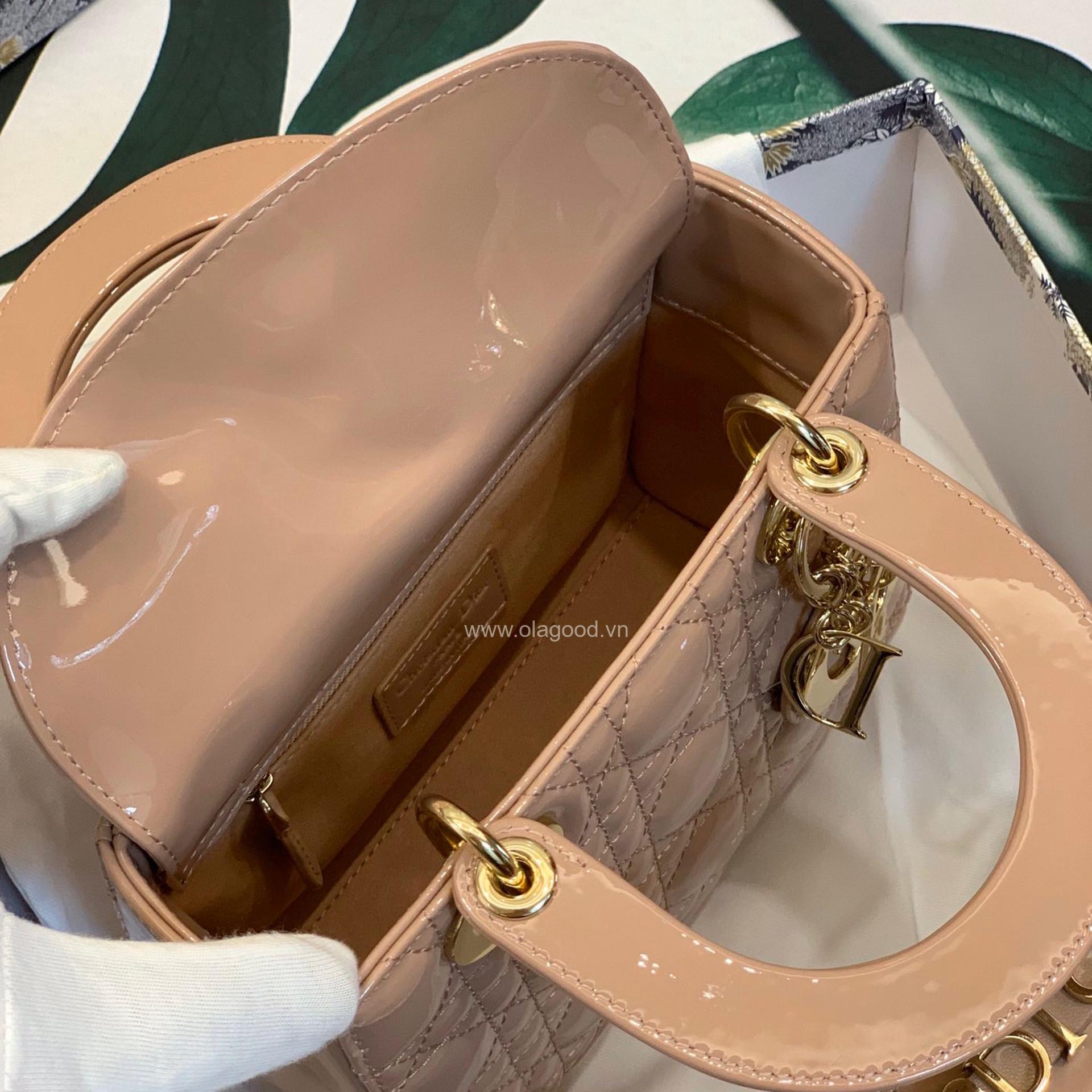 Túi xách dior lady 5 mắt da bóng màu hồng nhạt - DOLH026 - Hình ảnh 8