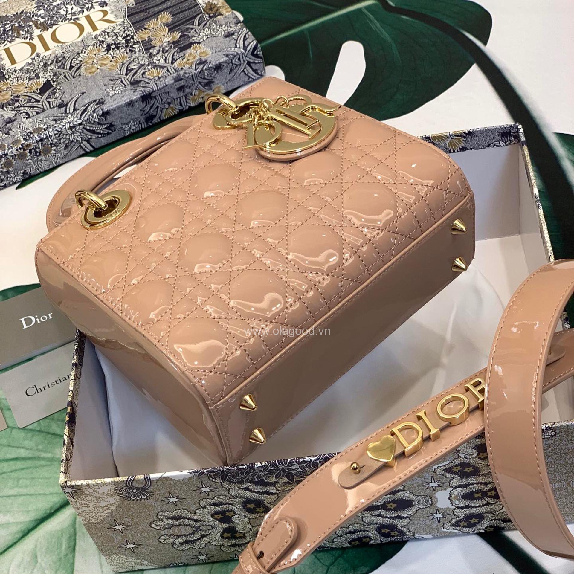 Túi xách dior lady 5 mắt da bóng màu hồng nhạt - DOLH026 - Hình ảnh 9