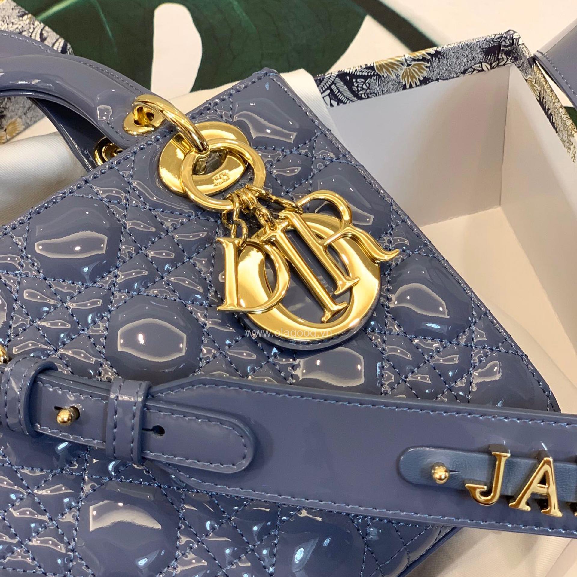 Túi xách dior lady 5 mắt da bóng màu xanh lam - DOLX028 - Hình ảnh 4