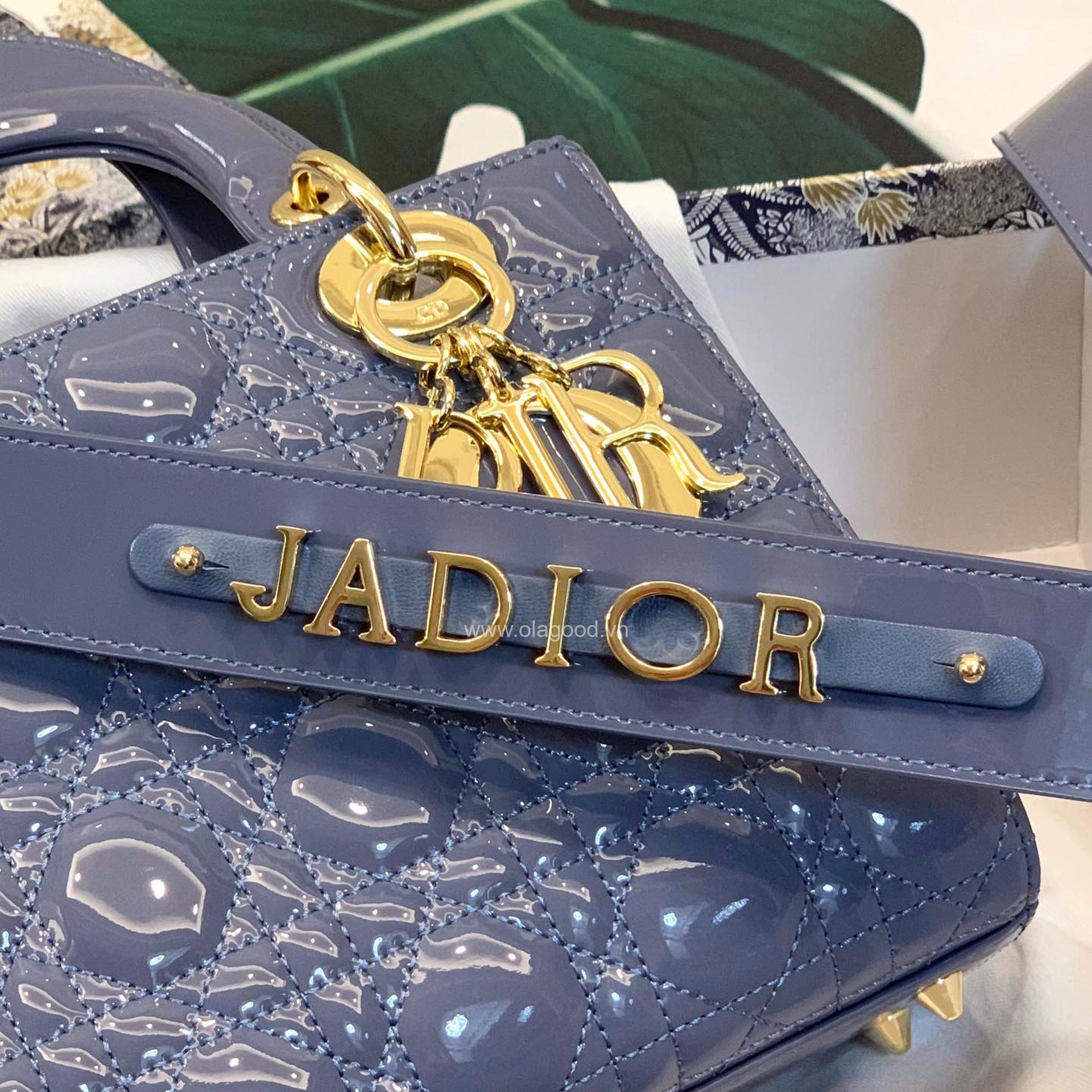 Túi xách dior lady 5 mắt da bóng màu xanh lam - DOLX028 - Hình ảnh 5