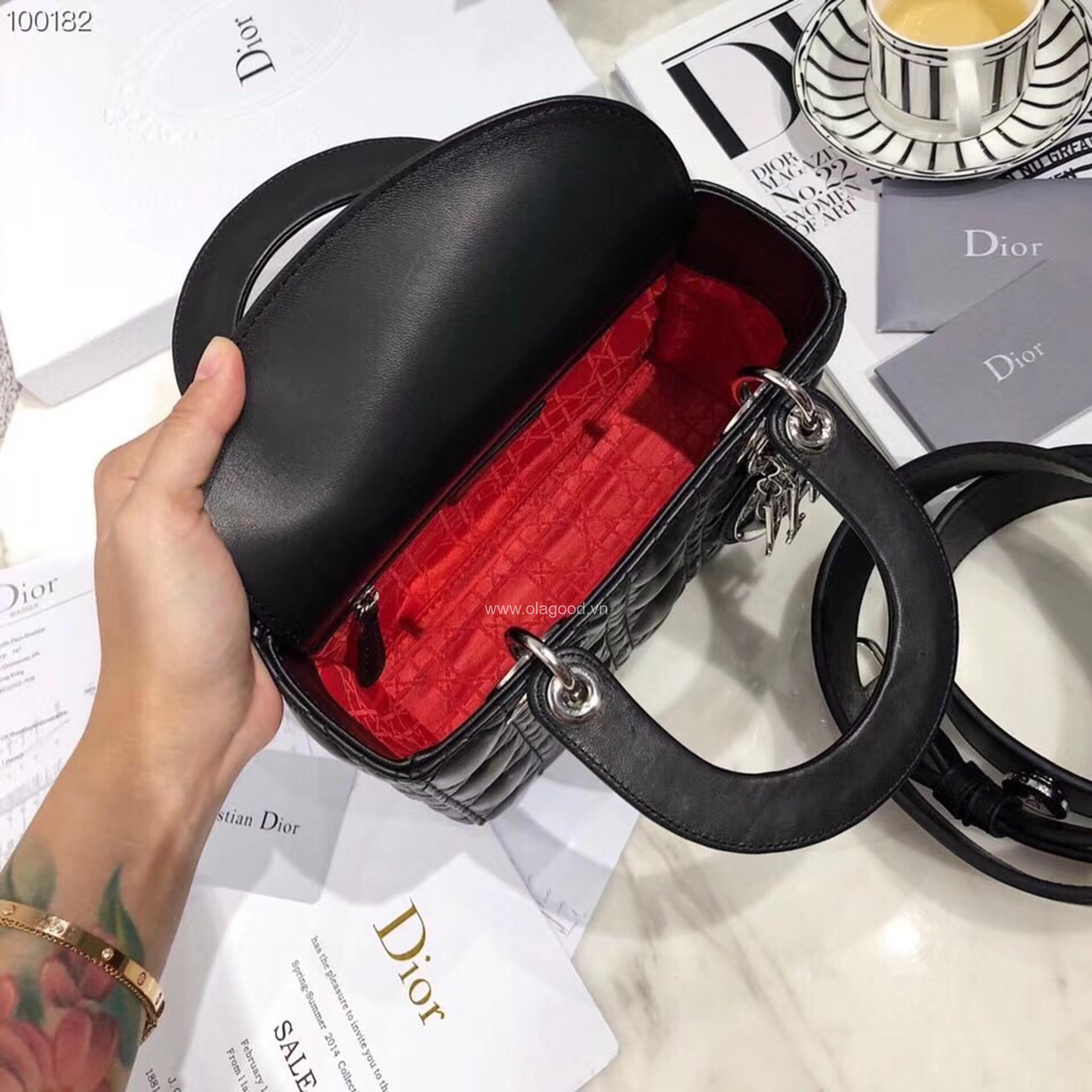 Túi xách dior lady 5 mắt da lỳ màu đen - DOLD029 - Hình ảnh 9