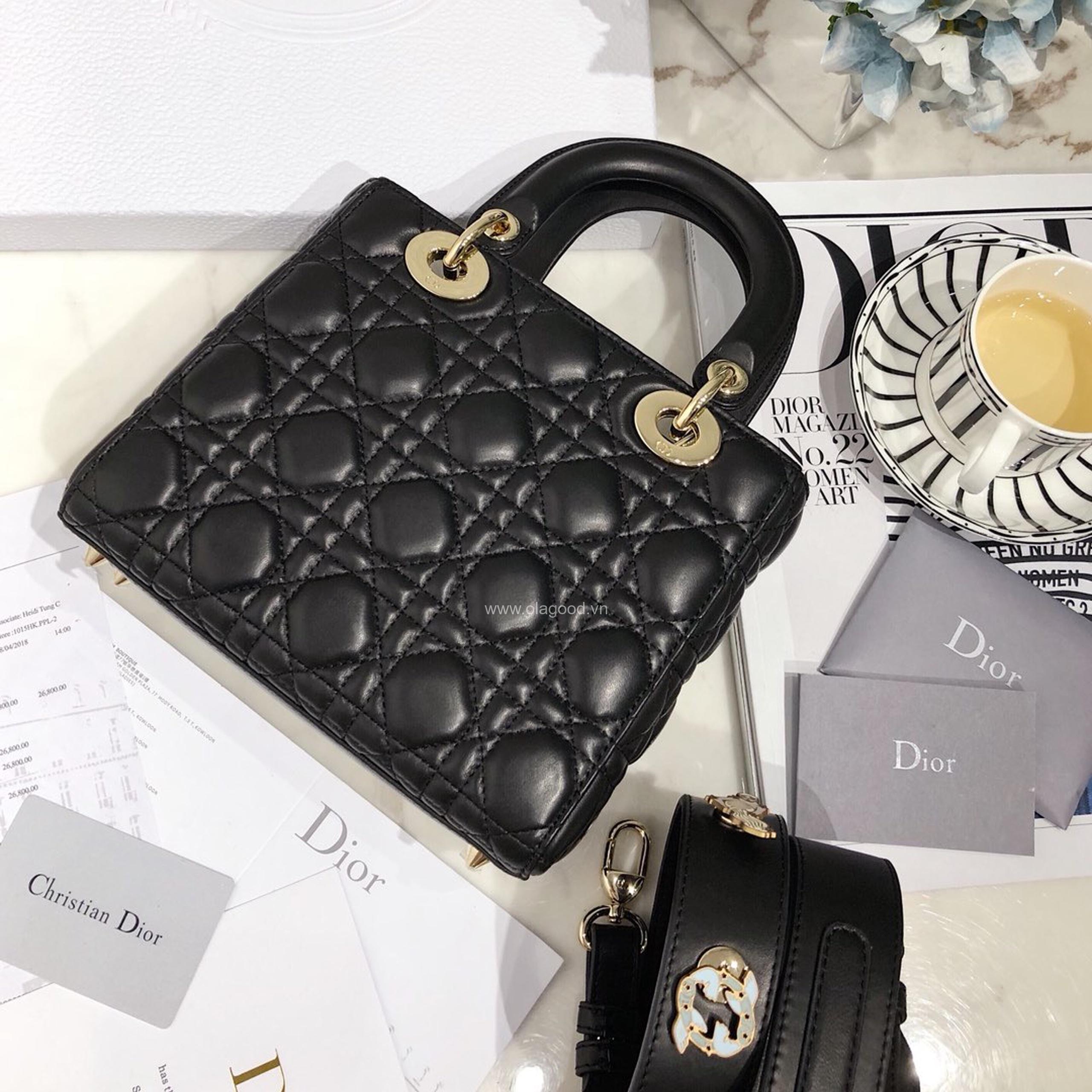 Túi xách dior lady 5 mắt da lỳ màu đen - DOLD029 - Hình ảnh 2