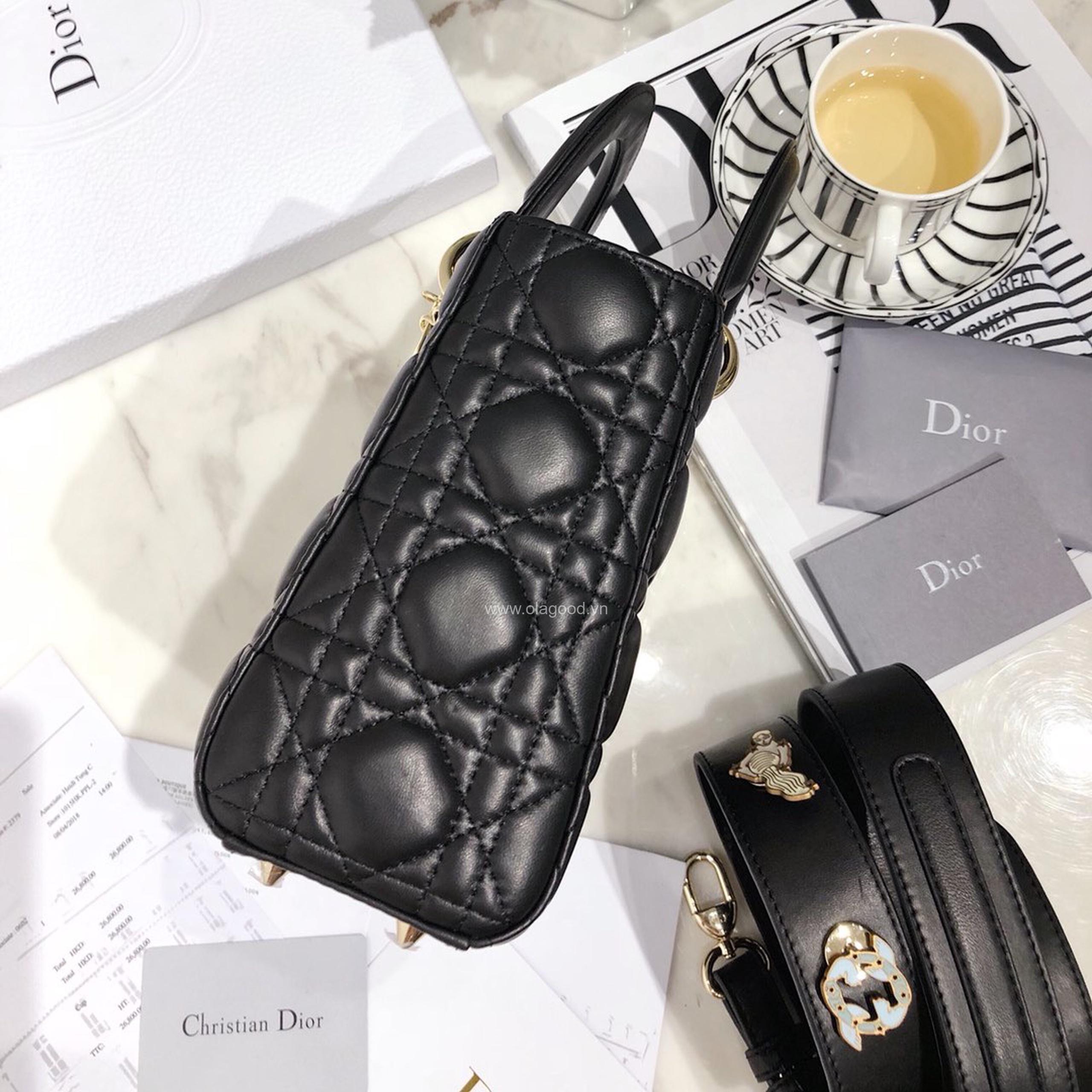 Túi xách dior lady 5 mắt da lỳ màu đen - DOLD029 - Hình ảnh 6