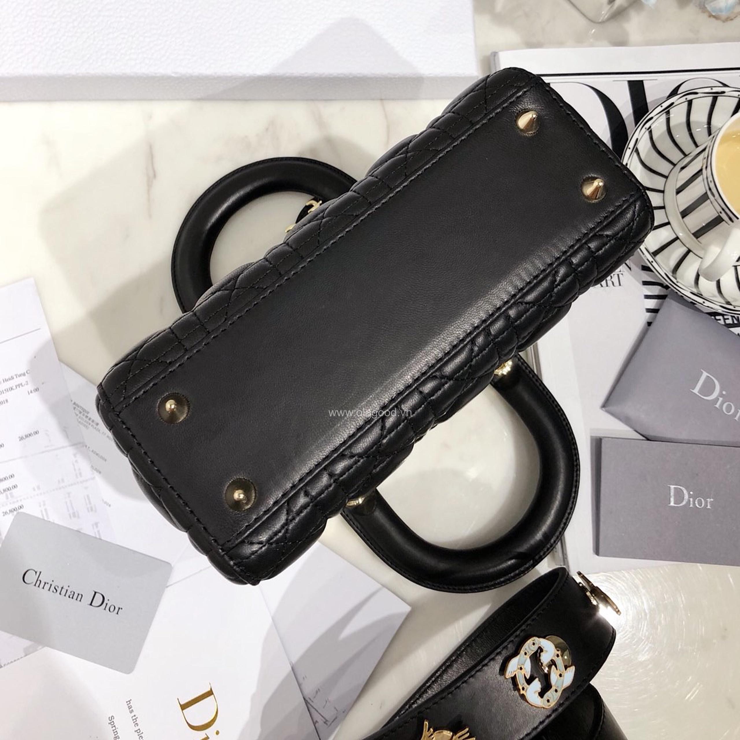 Túi xách dior lady 5 mắt da lỳ màu đen - DOLD029 - Hình ảnh 7