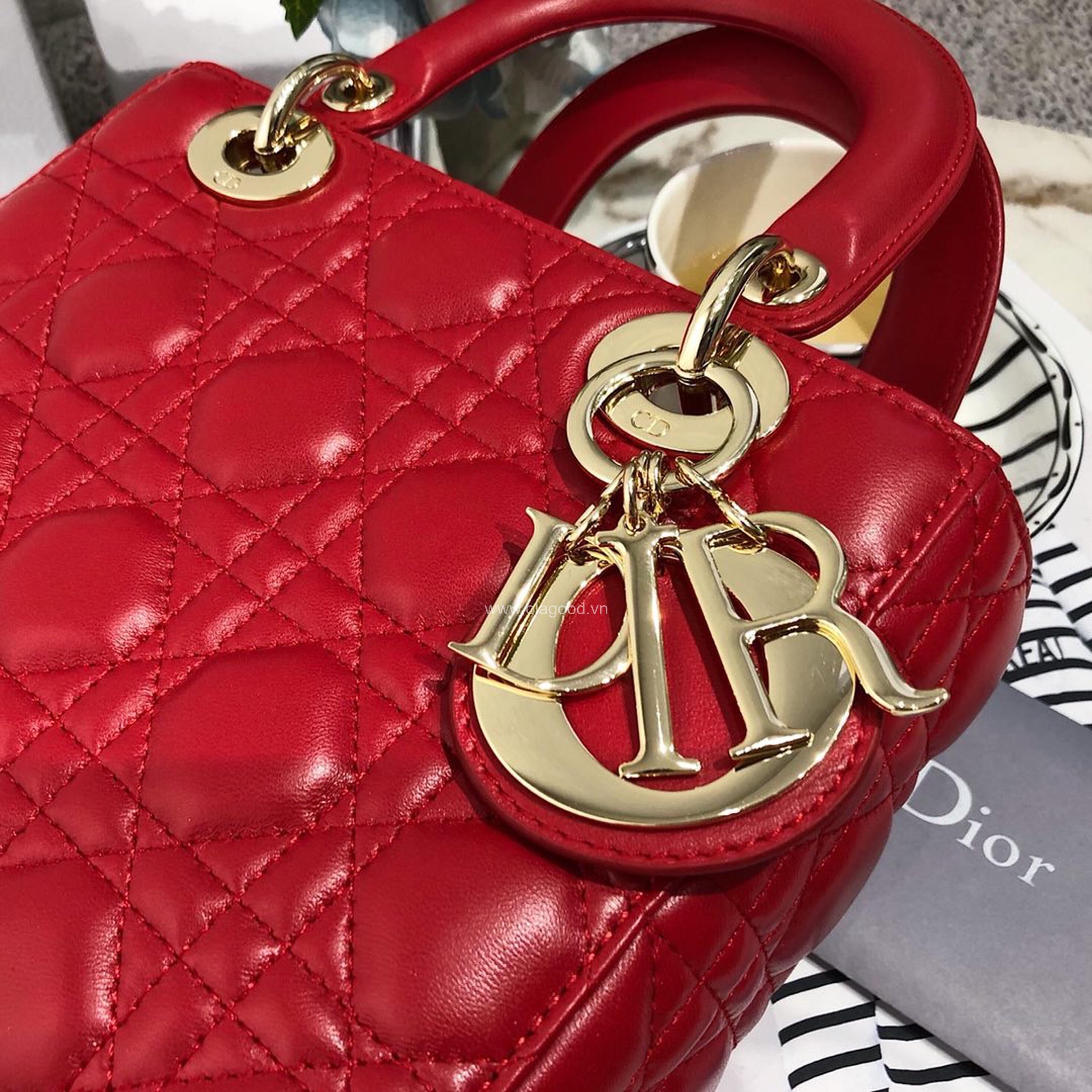 Túi xách dior lady 5 mắt da lỳ màu đỏ - DOLD0210 - Hình ảnh 3