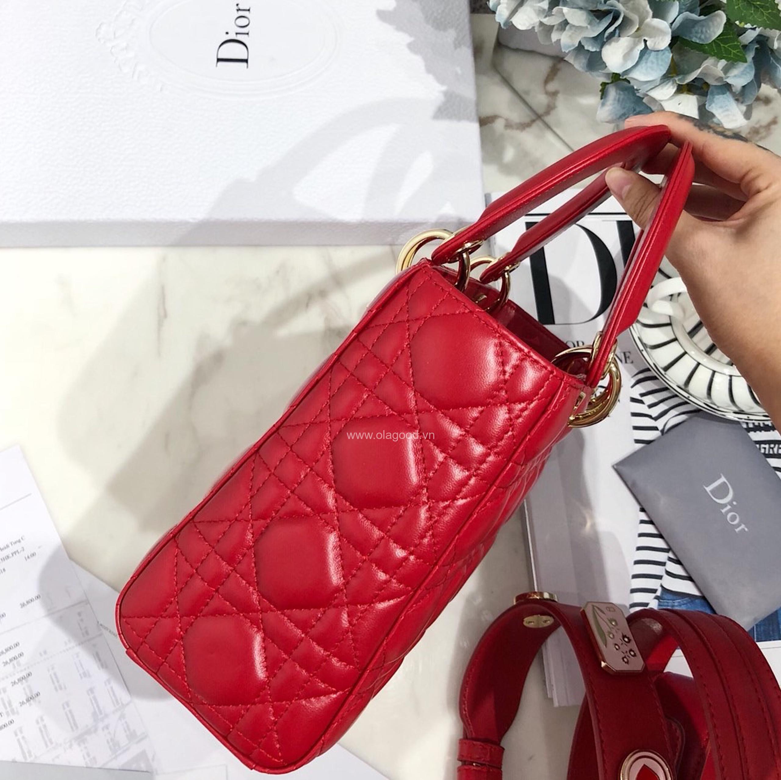 Túi xách dior lady 5 mắt da lỳ màu đỏ - DOLD0210 - Hình ảnh 5