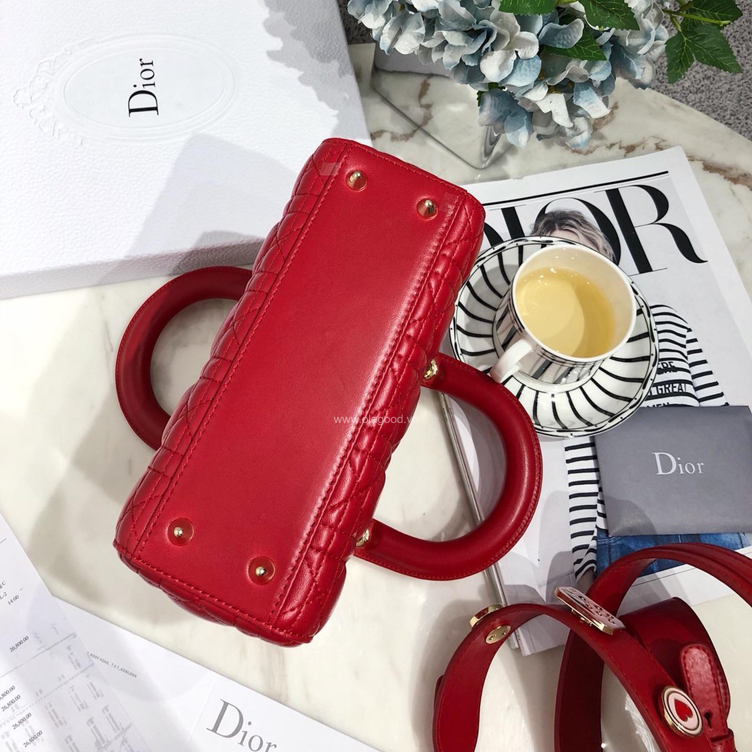 Túi xách dior lady 5 mắt da lỳ màu đỏ - DOLD0210 - Hình ảnh 6