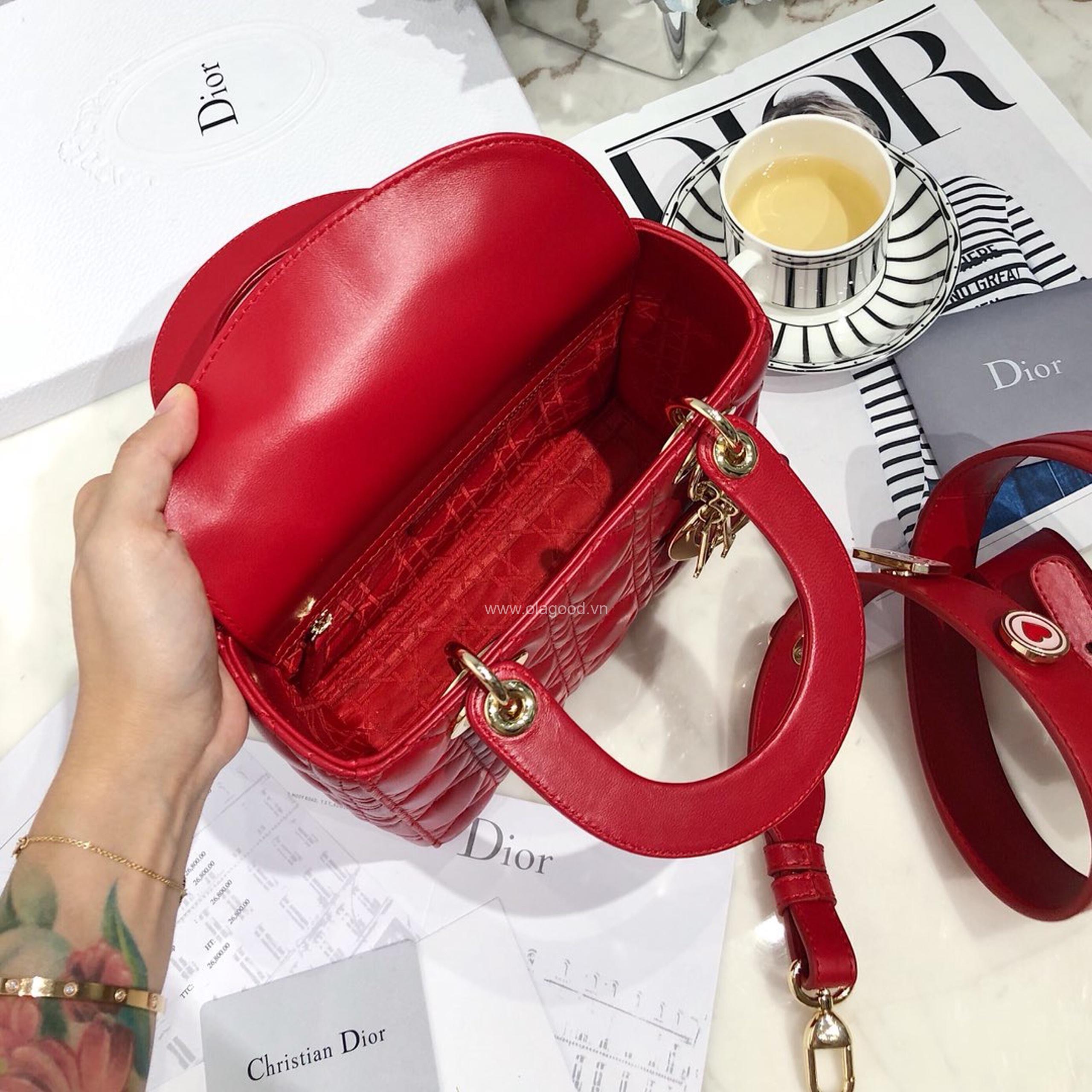 Túi xách dior lady 5 mắt da lỳ màu đỏ - DOLD0210 - Hình ảnh 7