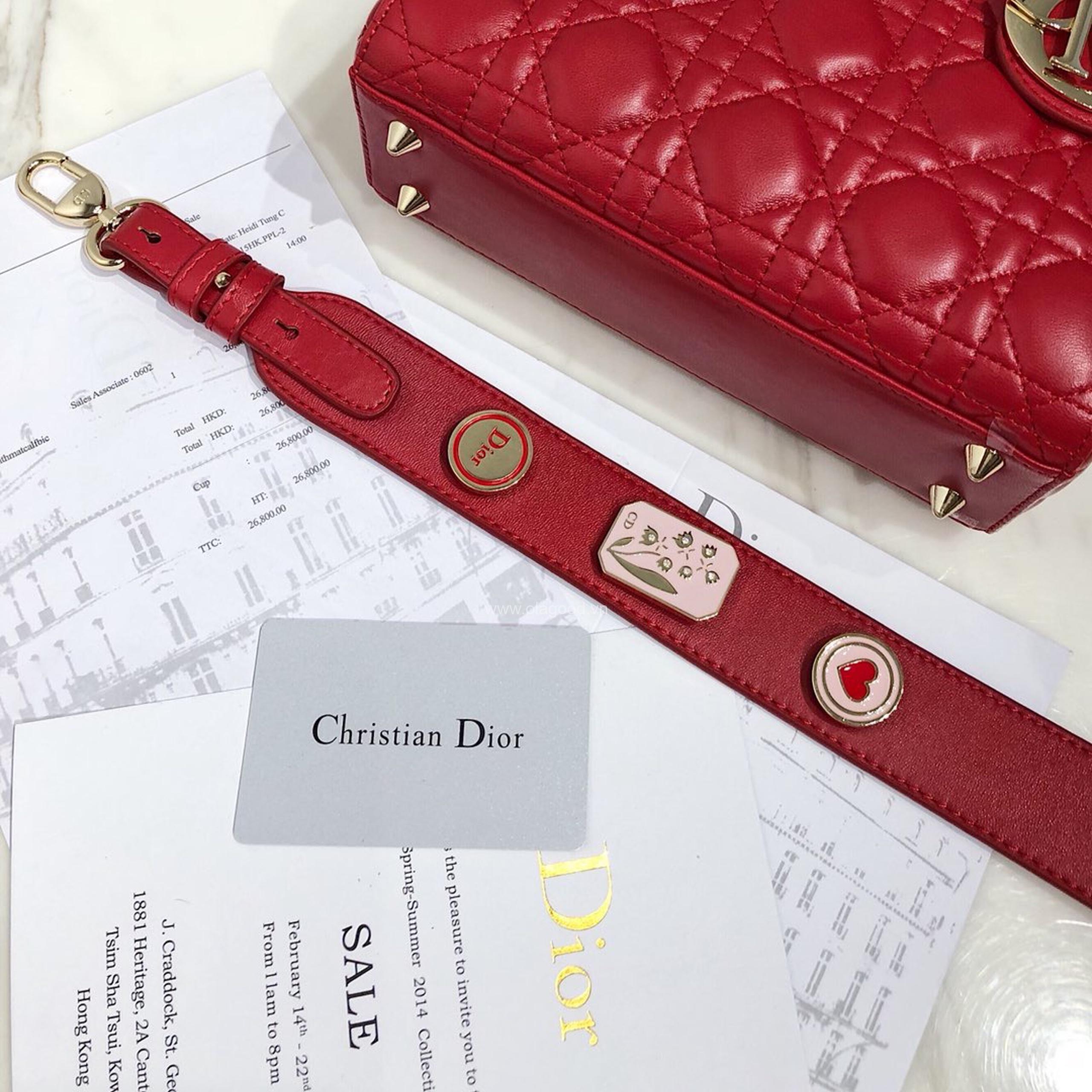 Túi xách dior lady 5 mắt da lỳ màu đỏ - DOLD0210 - Hình ảnh 8