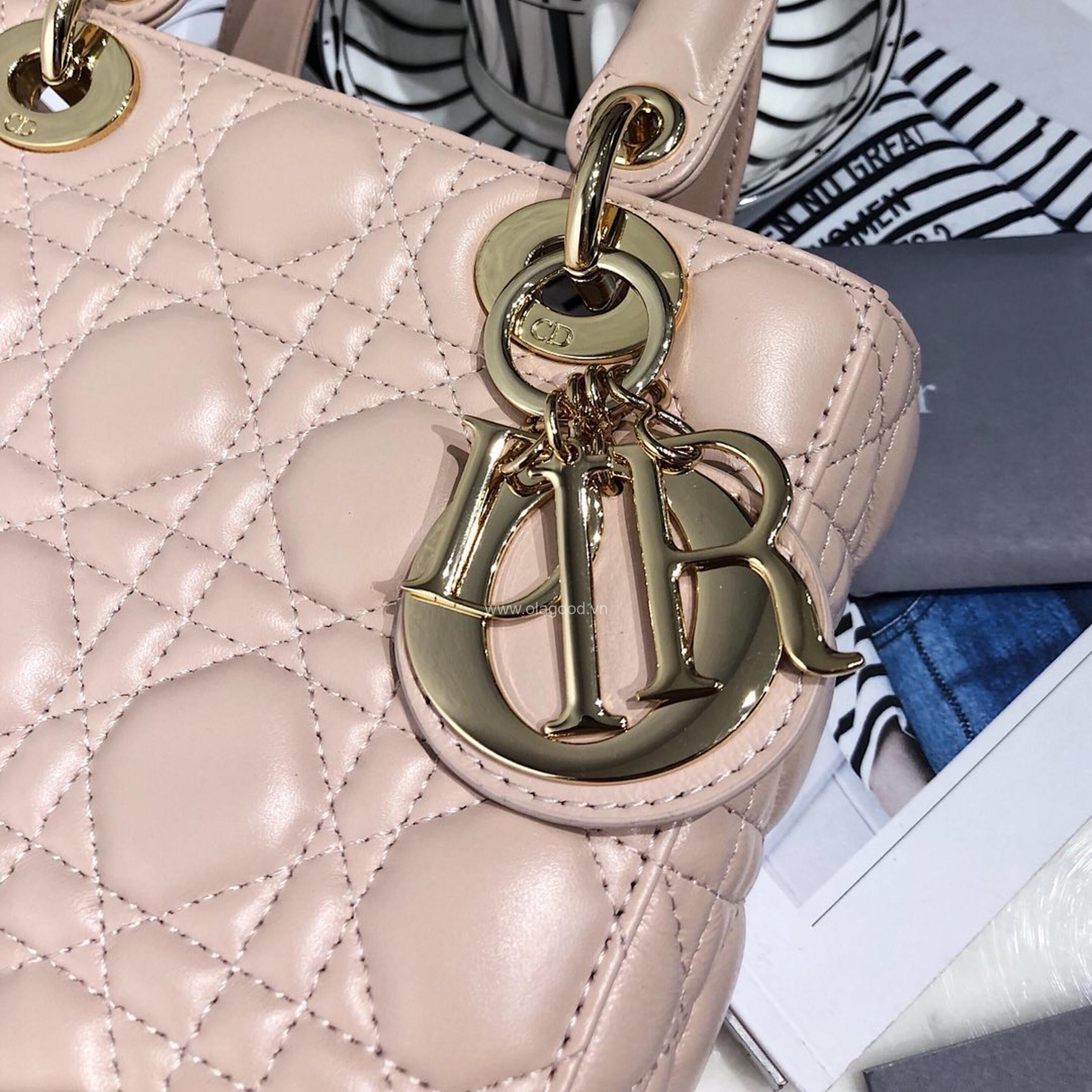 Túi xách dior lady 5 mắt da lỳ màu hồng nhạt - DOLH0211 - Hình ảnh 3