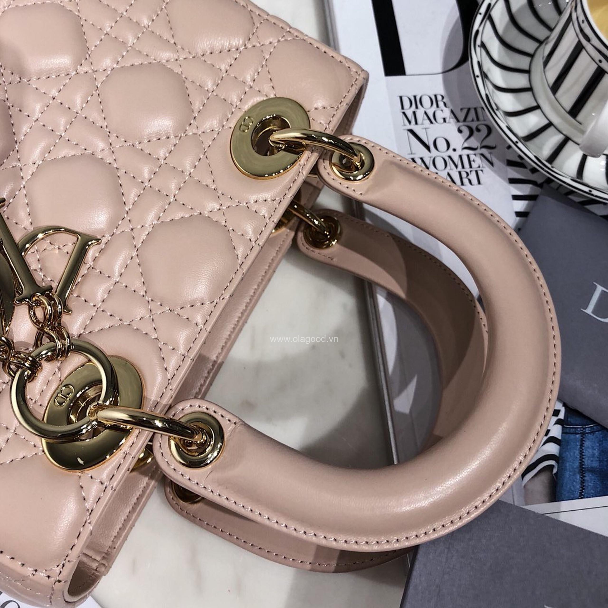 Túi xách dior lady 5 mắt da lỳ màu hồng nhạt - DOLH0211 - Hình ảnh 4