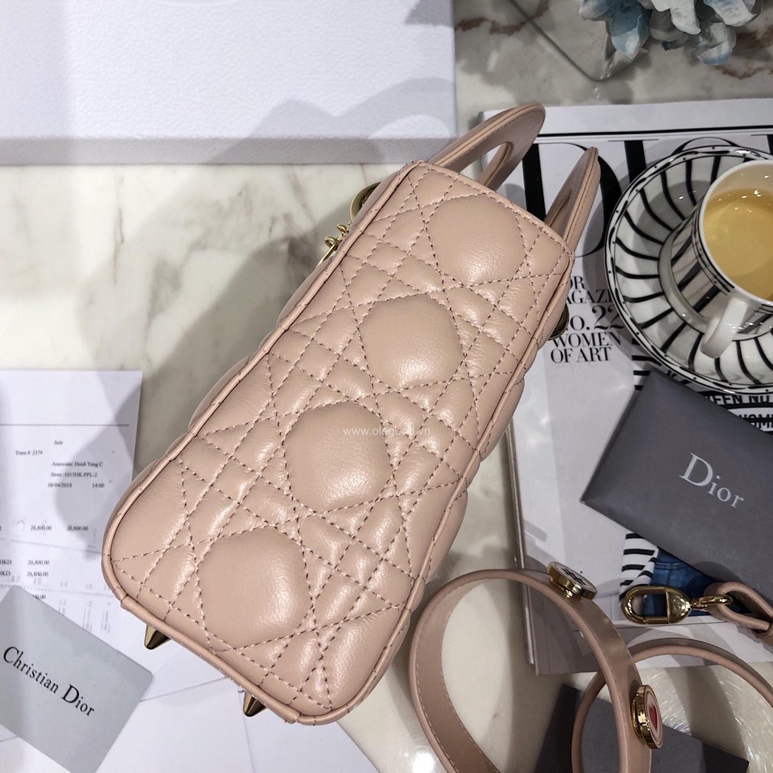 Túi xách dior lady 5 mắt da lỳ màu hồng nhạt - DOLH0211 - Hình ảnh 5