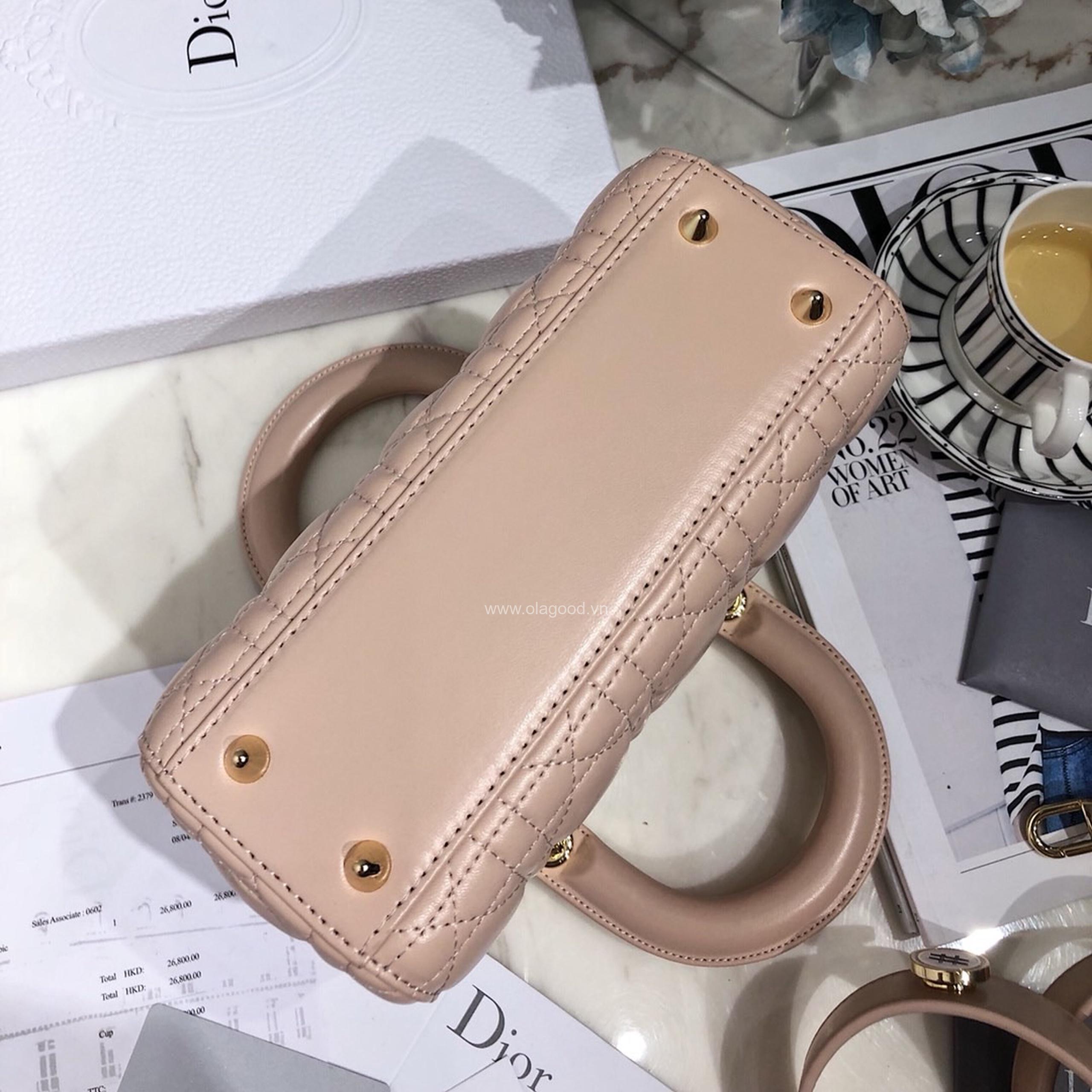 Túi xách dior lady 5 mắt da lỳ màu hồng nhạt - DOLH0211 - Hình ảnh 6