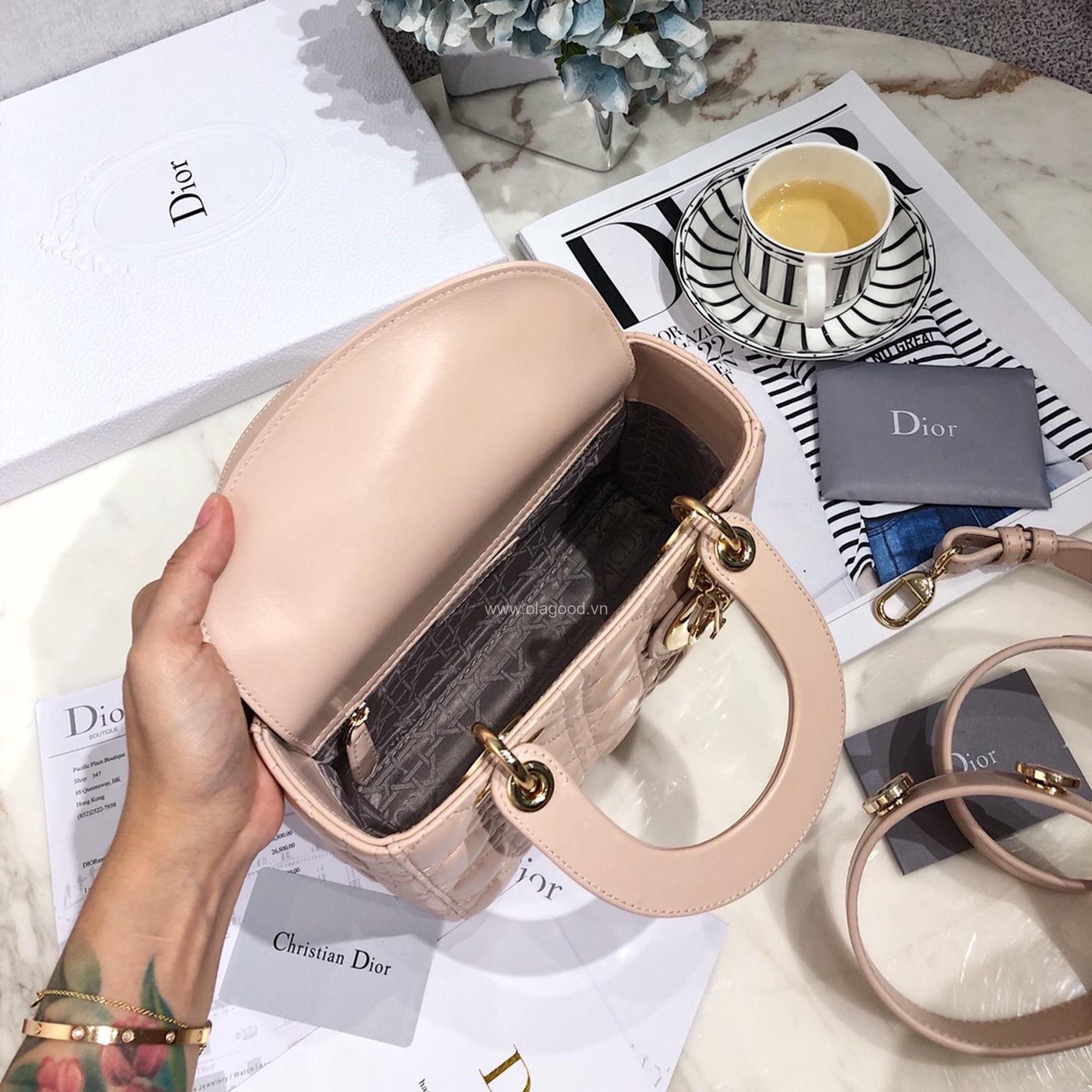Túi xách dior lady 5 mắt da lỳ màu hồng nhạt - DOLH0211 - Hình ảnh 7