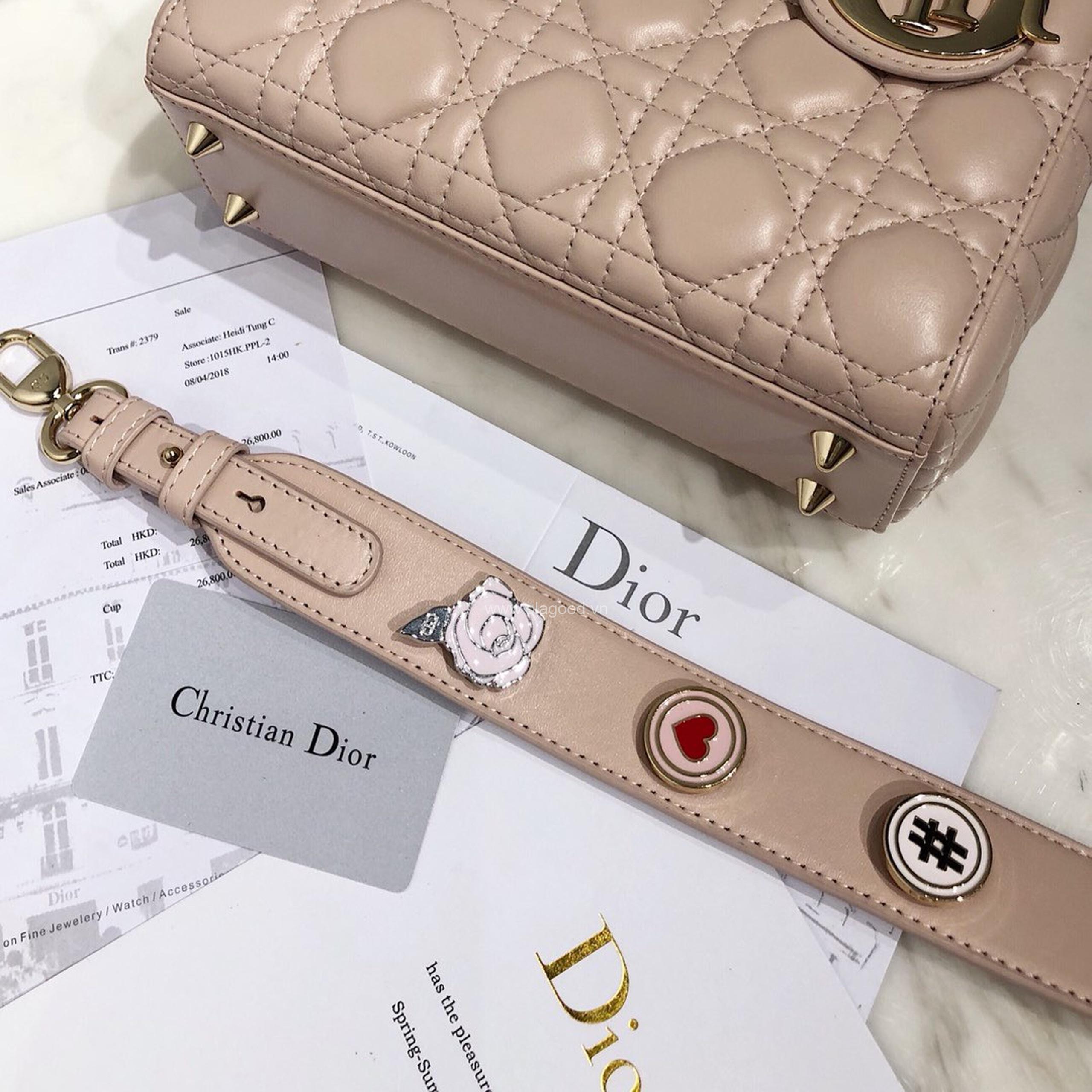 Túi xách dior lady 5 mắt da lỳ màu hồng nhạt - DOLH0211 - Hình ảnh 9