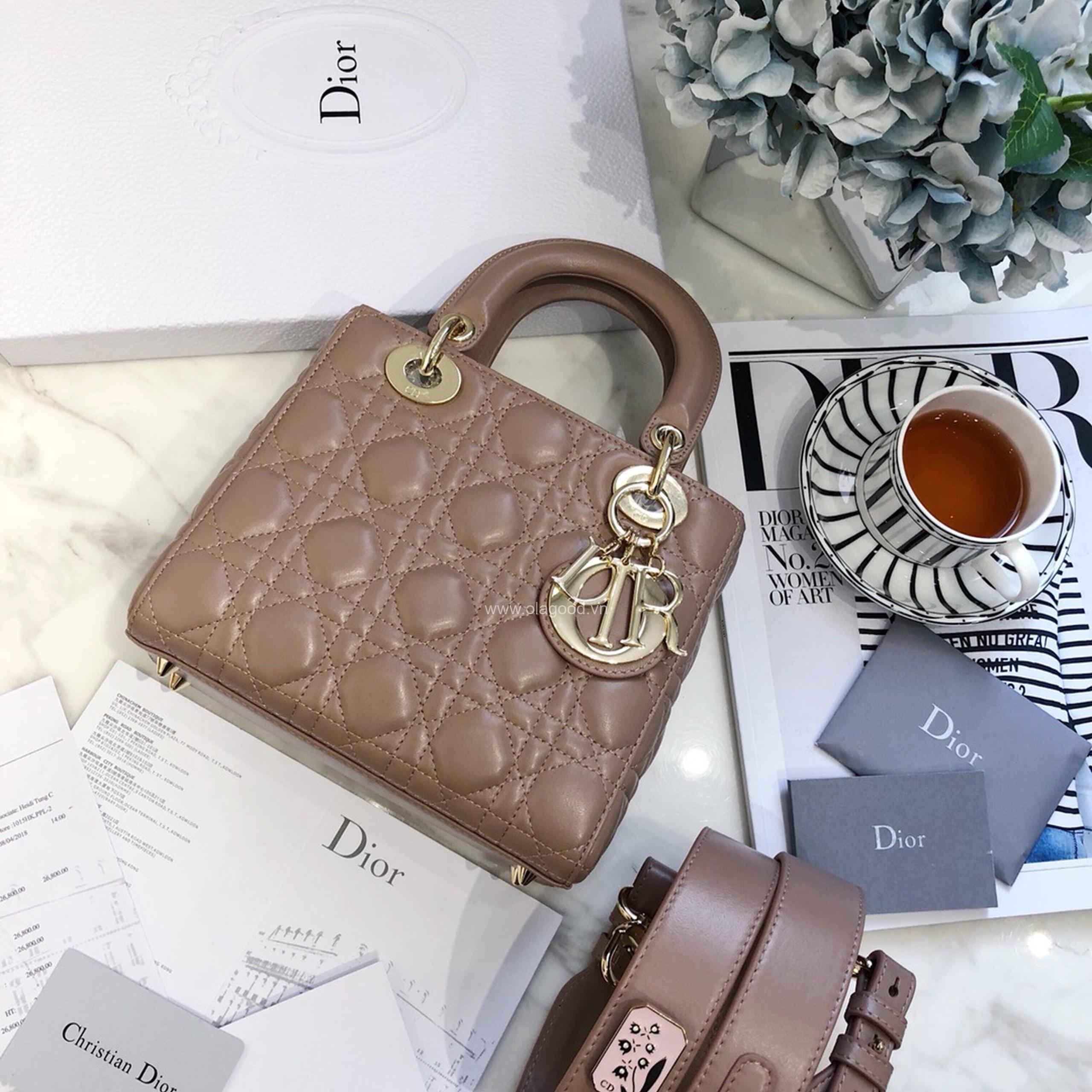 Túi xách dior lady 5 mắt da lỳ màu nâu - DOLN0212