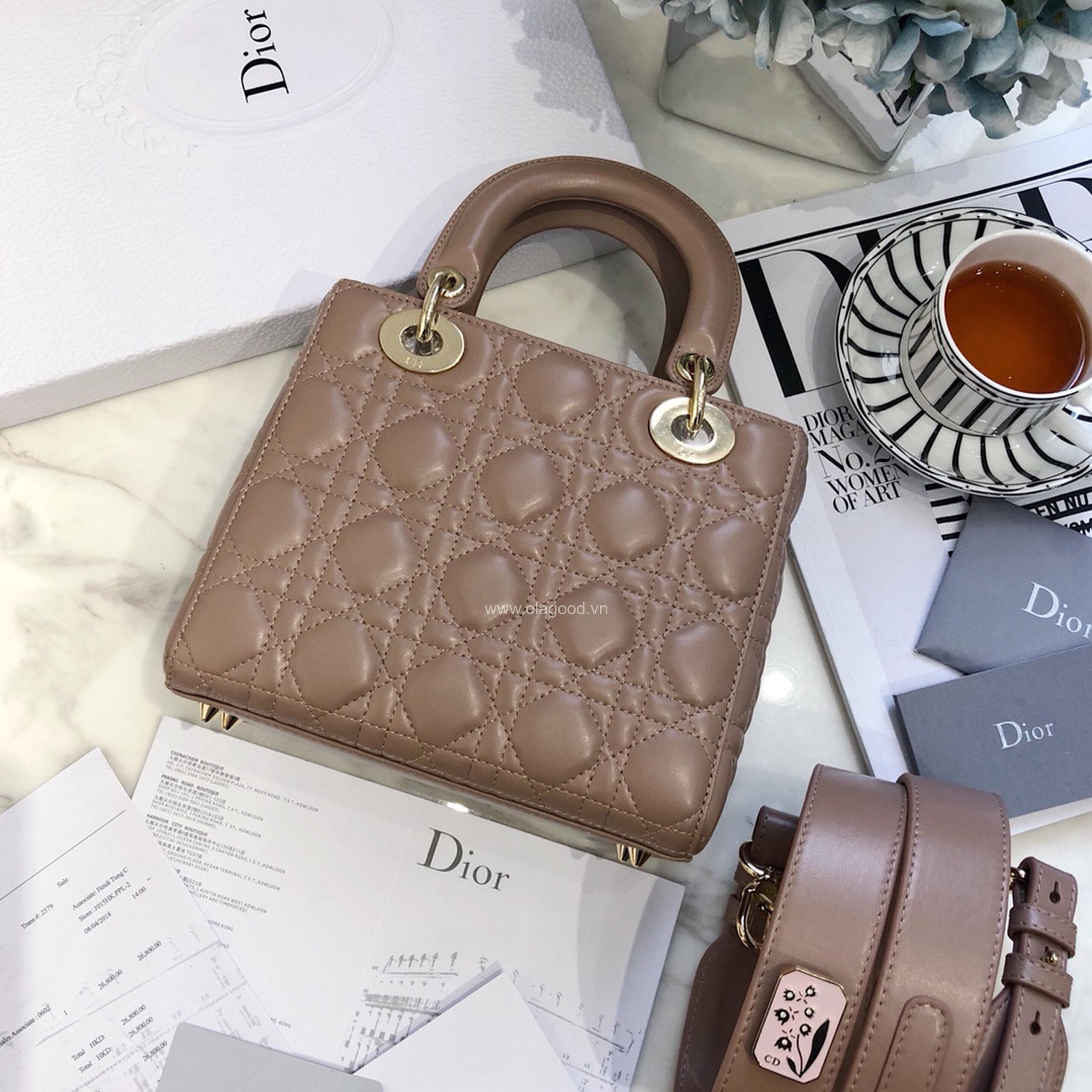 Túi xách dior lady 5 mắt da lỳ màu nâu - DOLN0212 - Hình ảnh 2