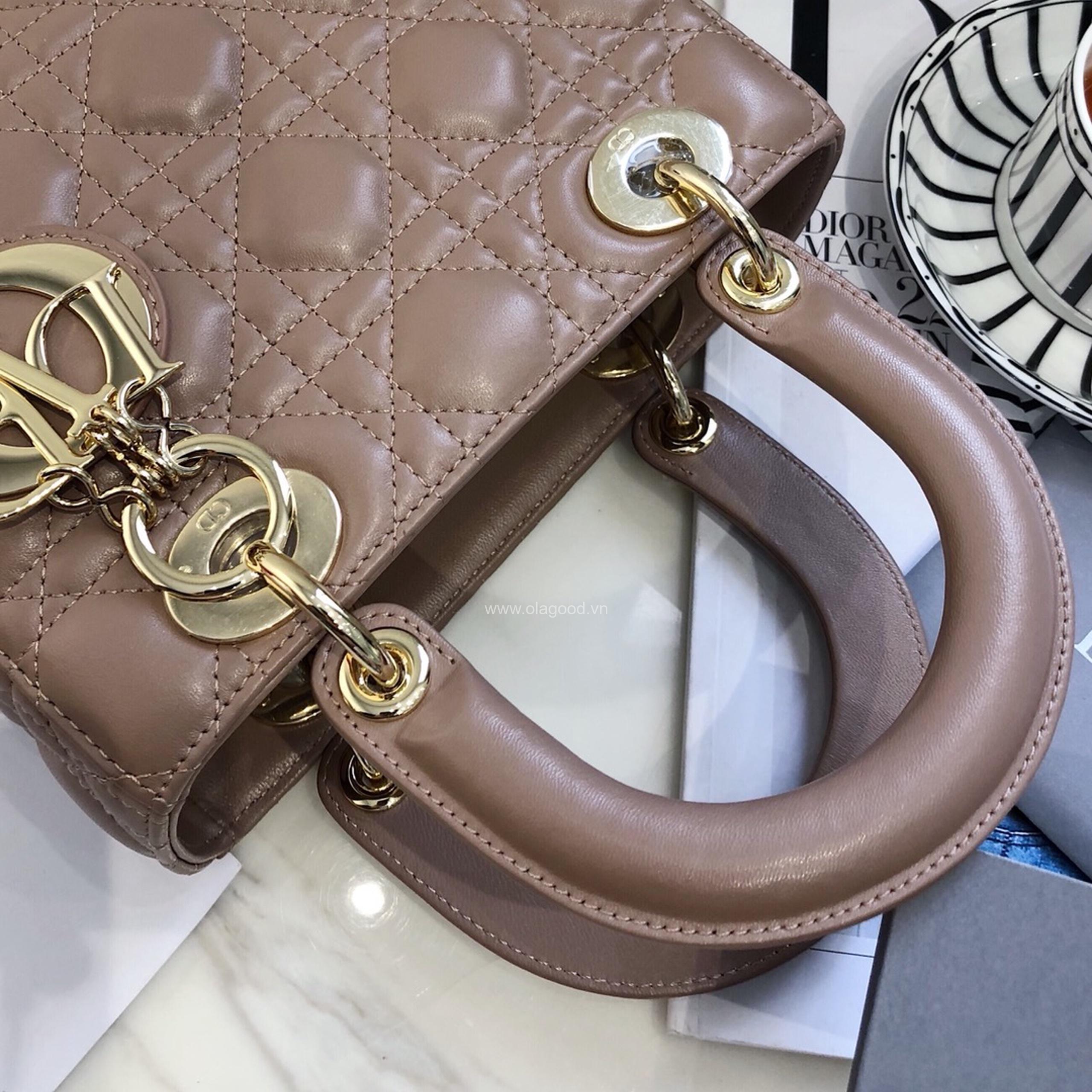 Túi xách dior lady 5 mắt da lỳ màu nâu - DOLN0212 - Hình ảnh 4