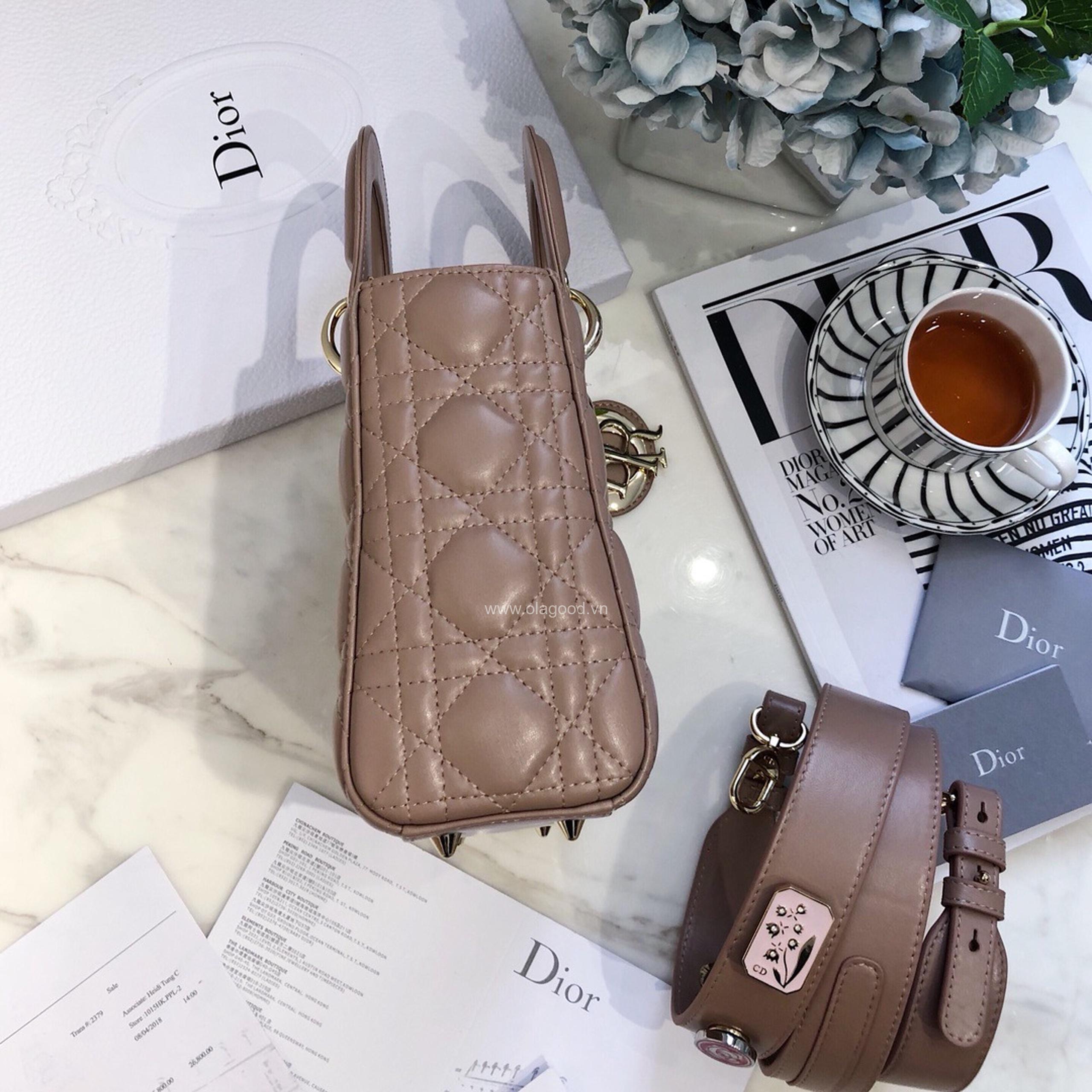 Túi xách dior lady 5 mắt da lỳ màu nâu - DOLN0212 - Hình ảnh 5