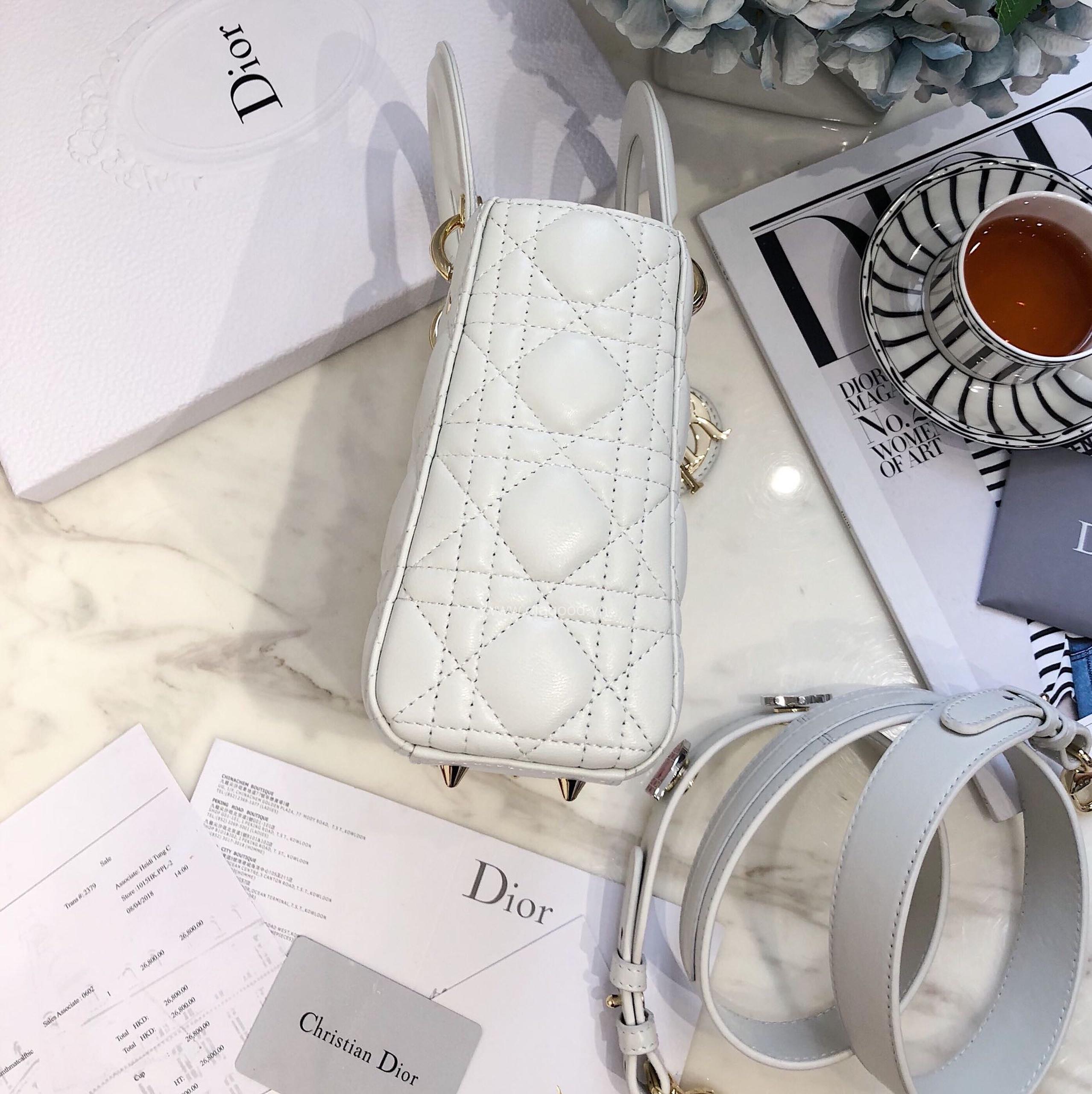 Túi xách dior lady 5 mắt da lỳ màu trắng - DOLT0213 - Hình ảnh 5