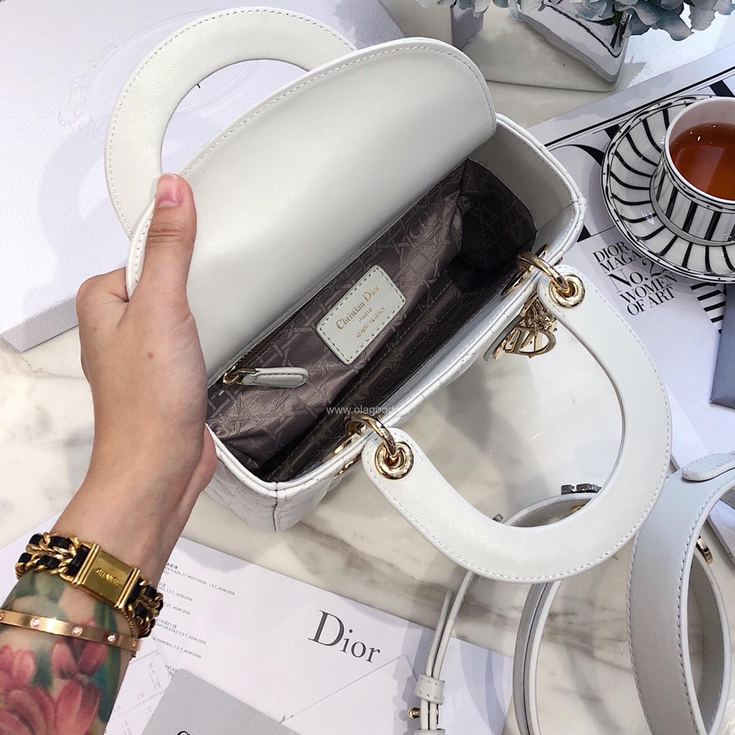 Túi xách dior lady 5 mắt da lỳ màu trắng - DOLT0213 - Hình ảnh 7