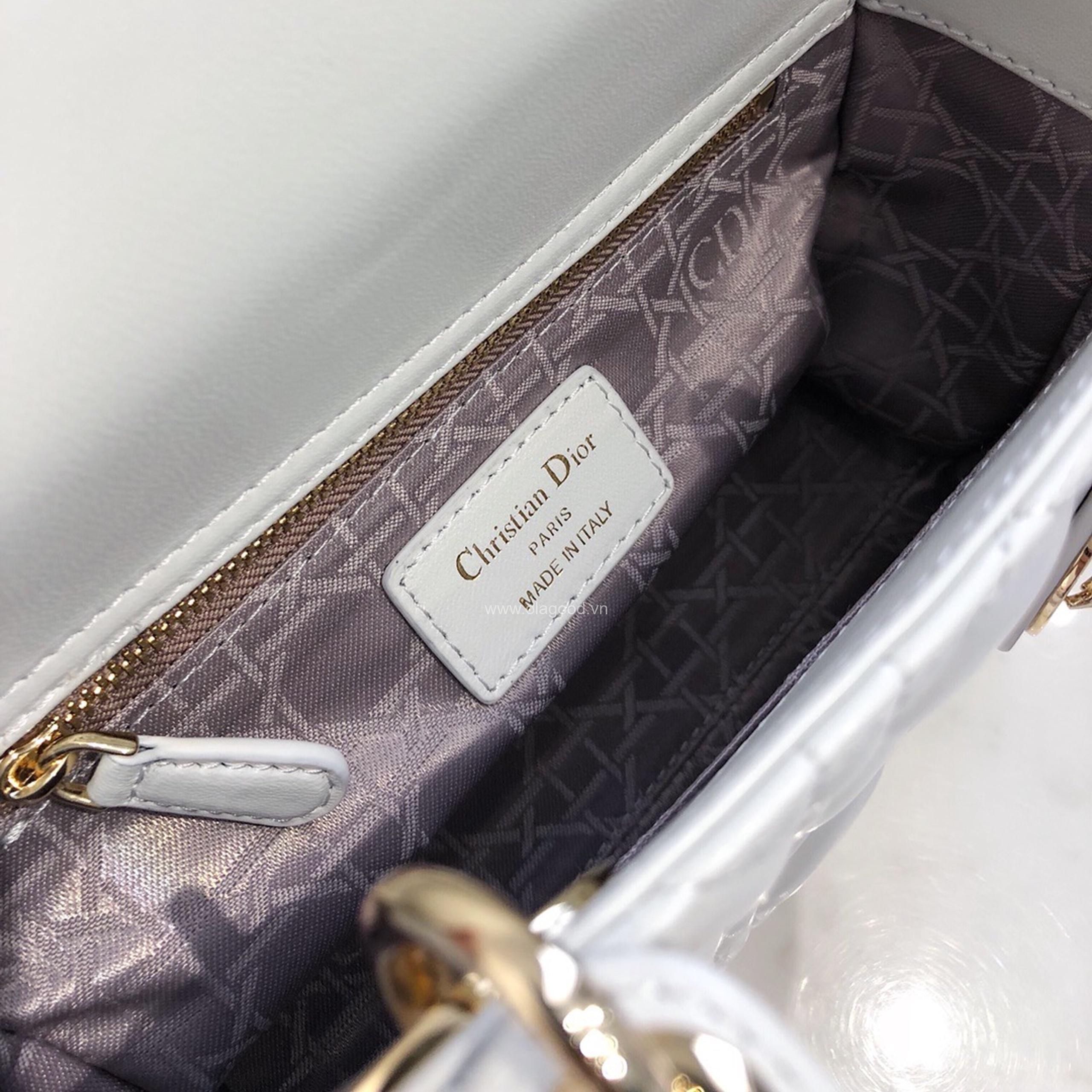 Túi xách dior lady 5 mắt da lỳ màu trắng - DOLT0213 - Hình ảnh 8