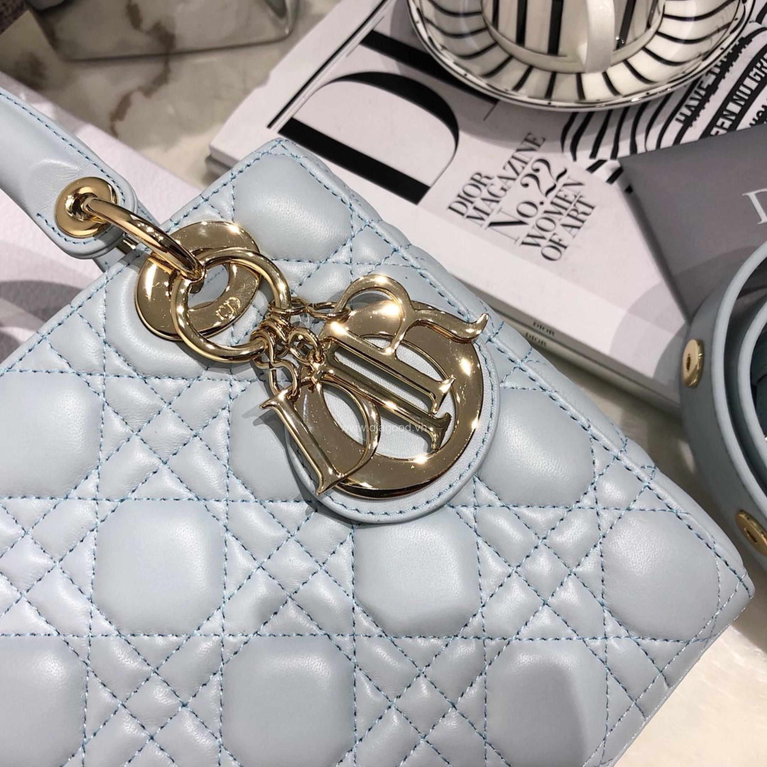 Túi xách dior lady 5 mắt da lỳ màu xanh nhạt - DOLX0214 - Hình ảnh 9