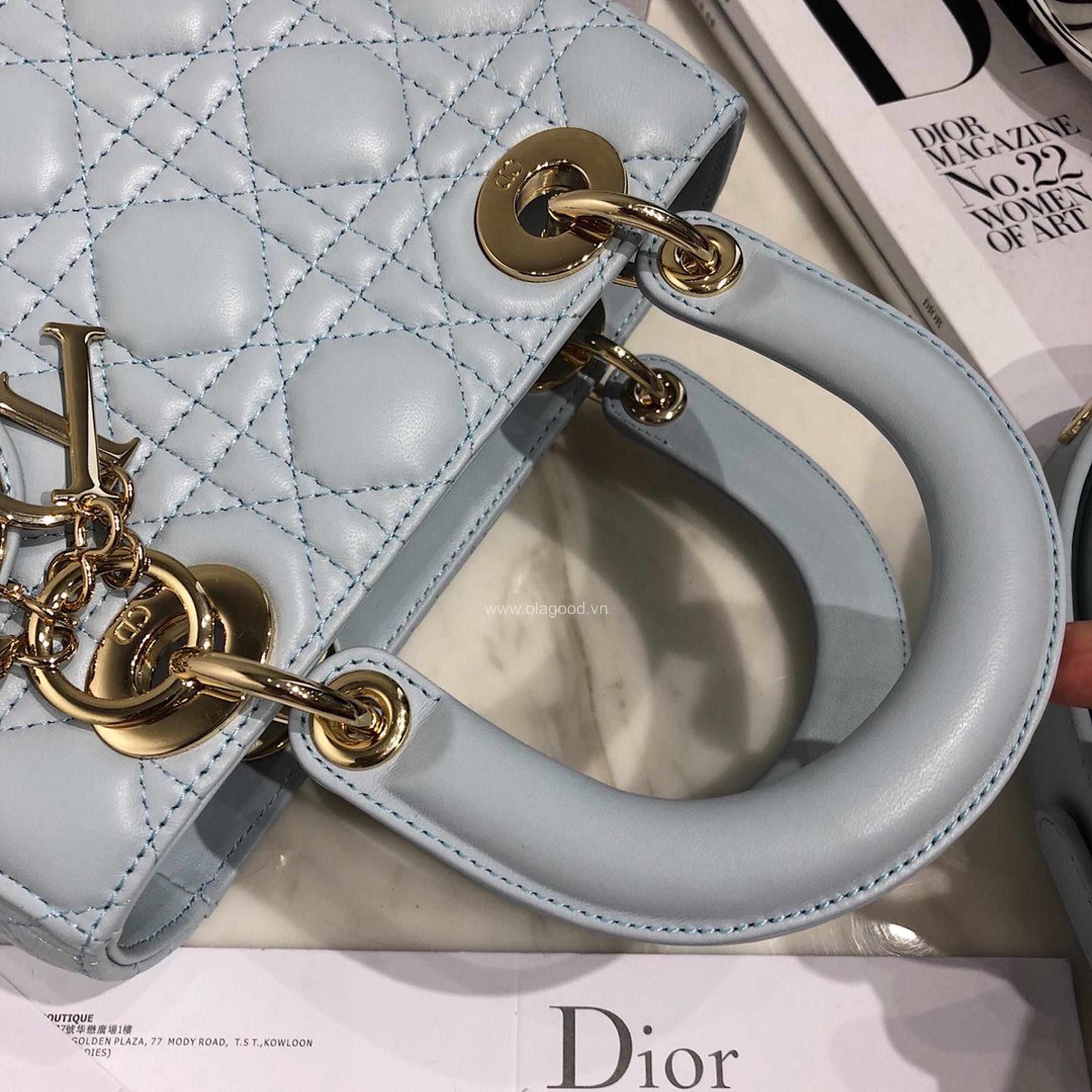 Túi xách dior lady 5 mắt da lỳ màu xanh nhạt - DOLX0214 - Hình ảnh 8