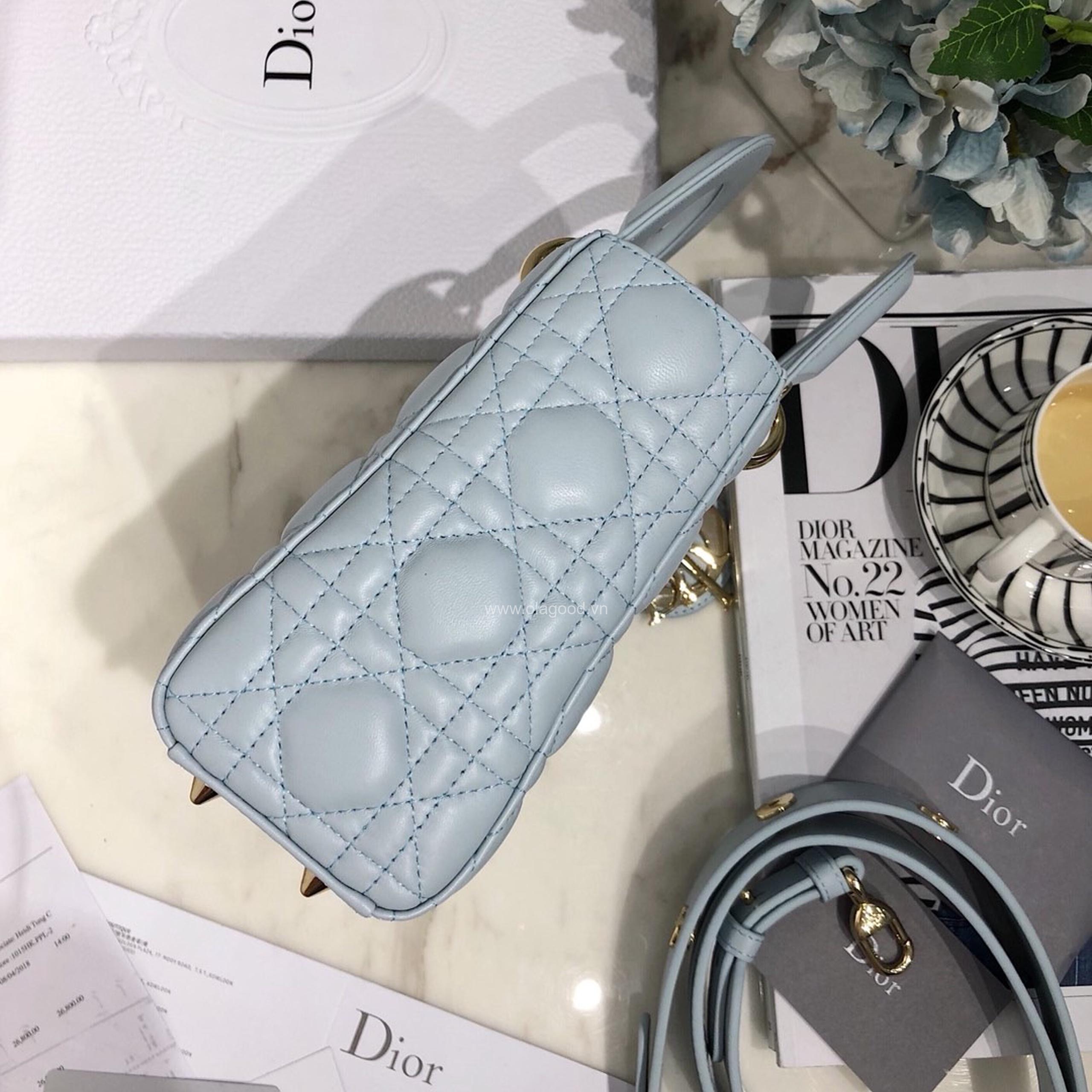 Túi xách dior lady 5 mắt da lỳ màu xanh nhạt - DOLX0214 - Hình ảnh 7