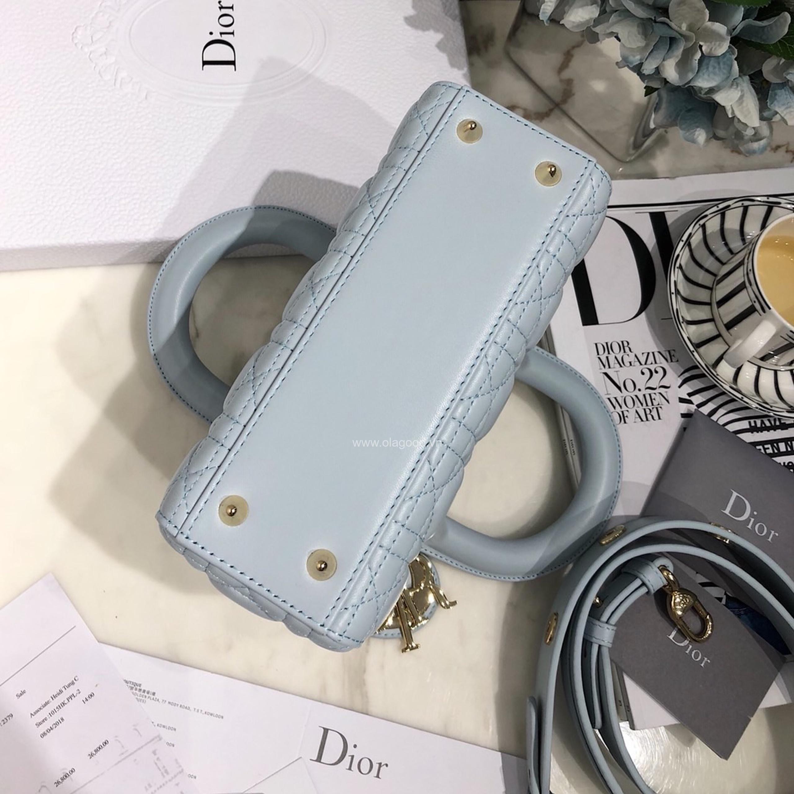 Túi xách dior lady 5 mắt da lỳ màu xanh nhạt - DOLX0214 - Hình ảnh 6