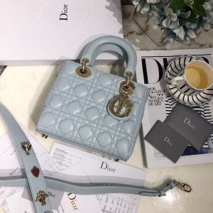 Túi xách dior lady 5 mắt da lỳ màu xanh nhạt - DOLX0214