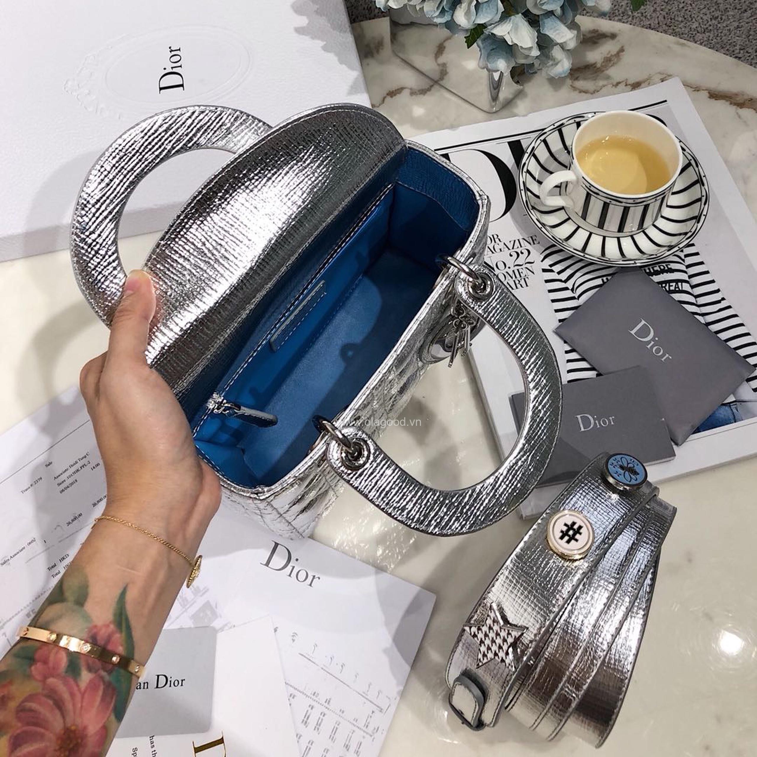 Túi xách dior lady 5 mắt màu bạc - DOLB0215 - Hình ảnh 8