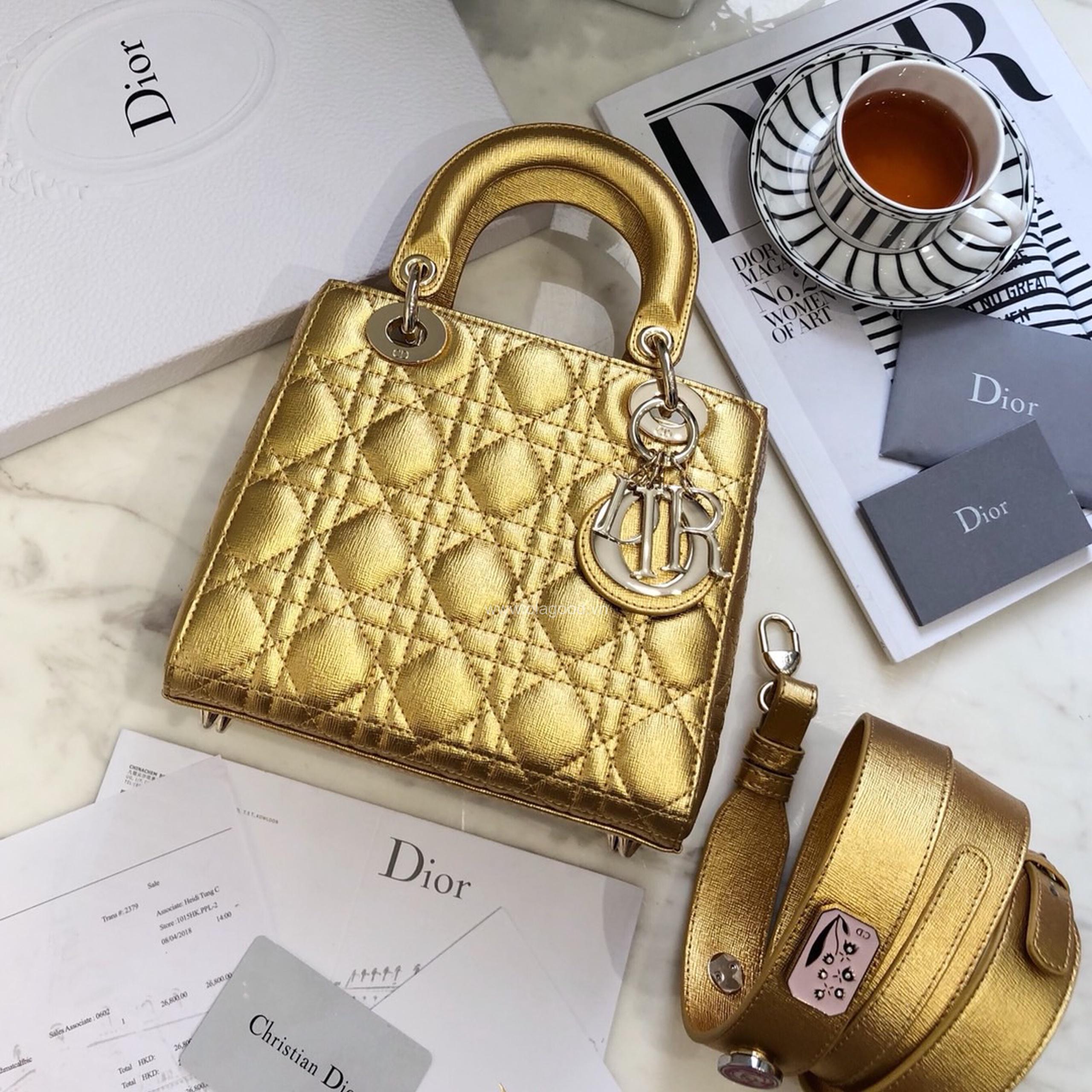 Túi xách dior lady 5 mắt màu vàng gold - DOLV0216