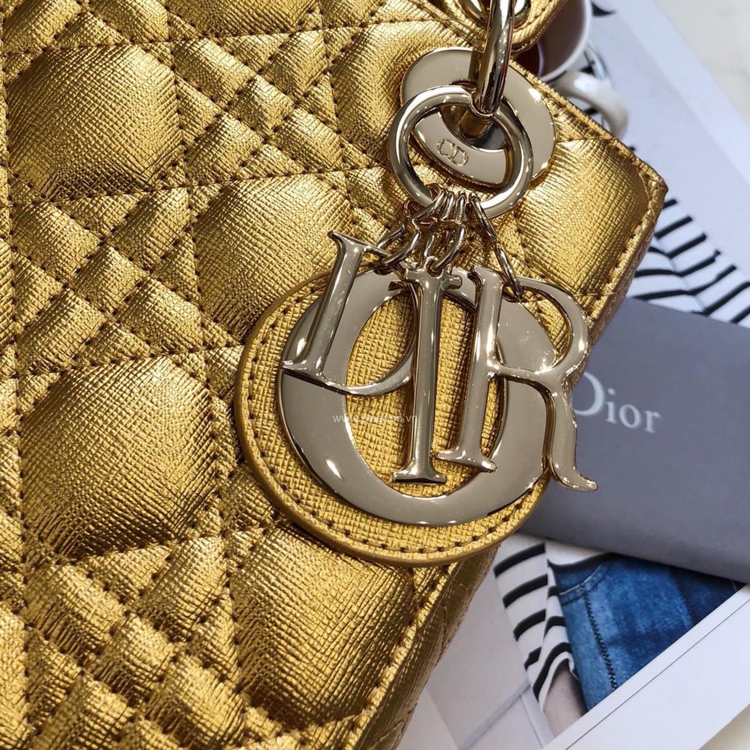 Túi xách dior lady 5 mắt màu vàng gold - DOLV0216 - Hình ảnh 3