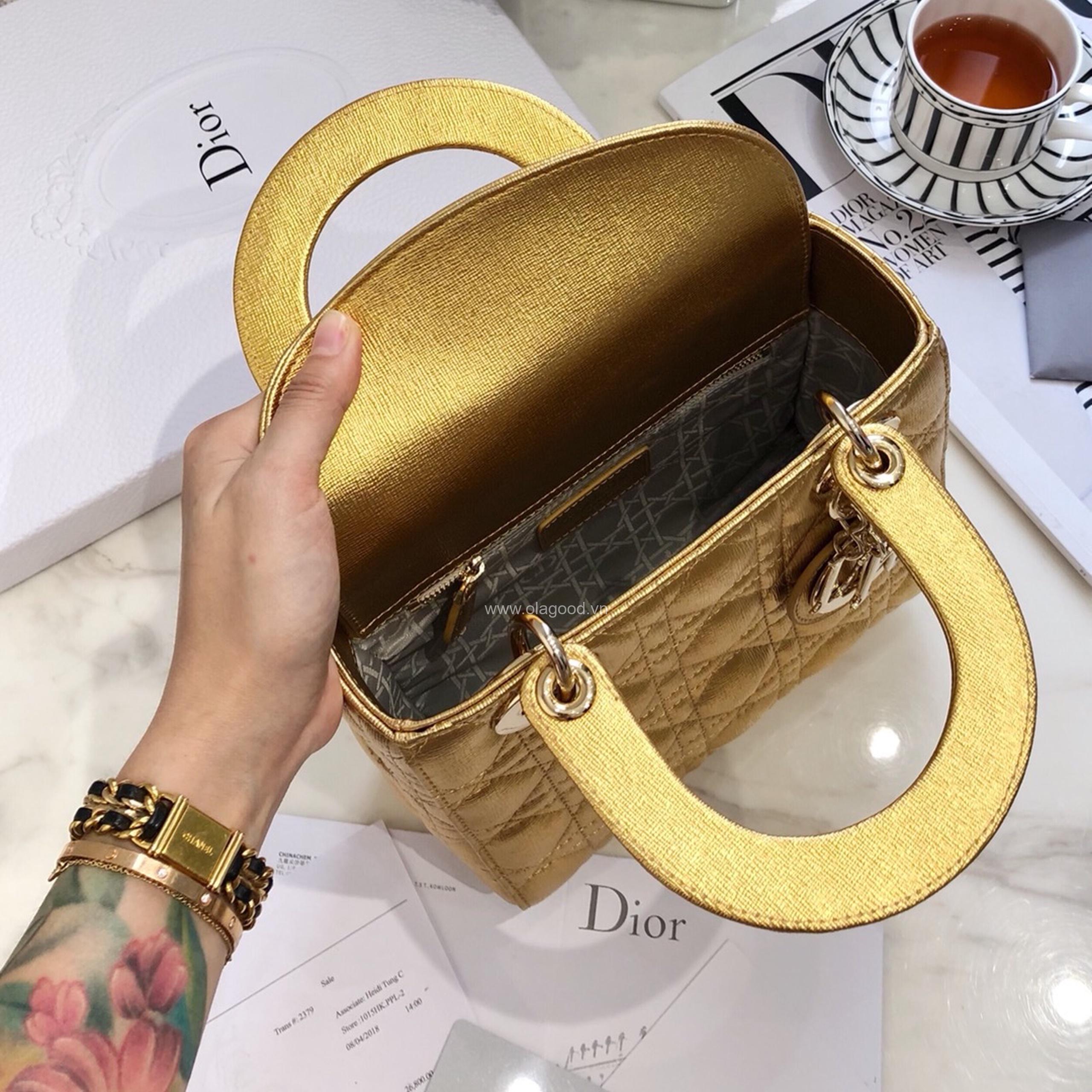 Túi xách dior lady 5 mắt màu vàng gold - DOLV0216 - Hình ảnh 7