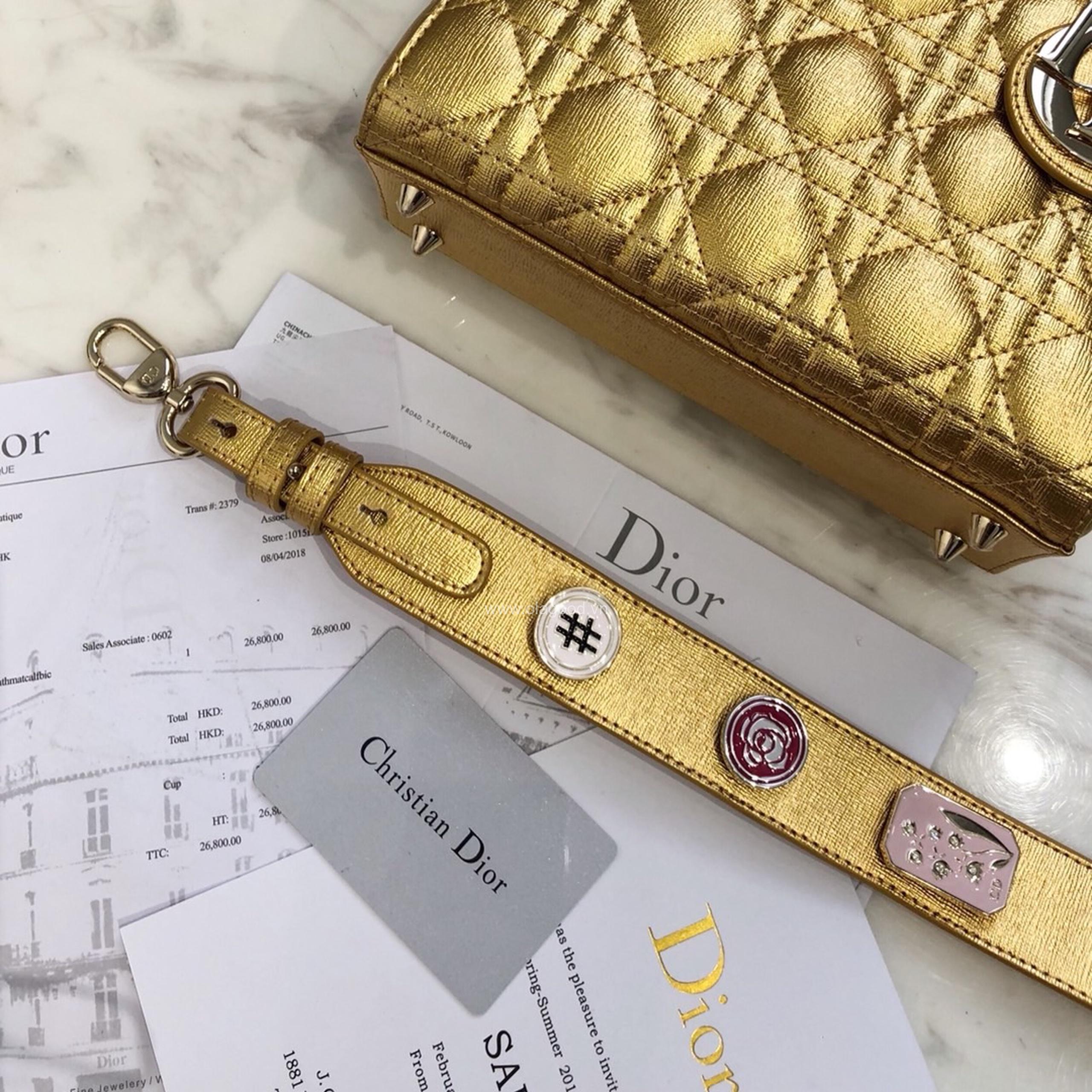 Túi xách dior lady 5 mắt màu vàng gold - DOLV0216 - Hình ảnh 9