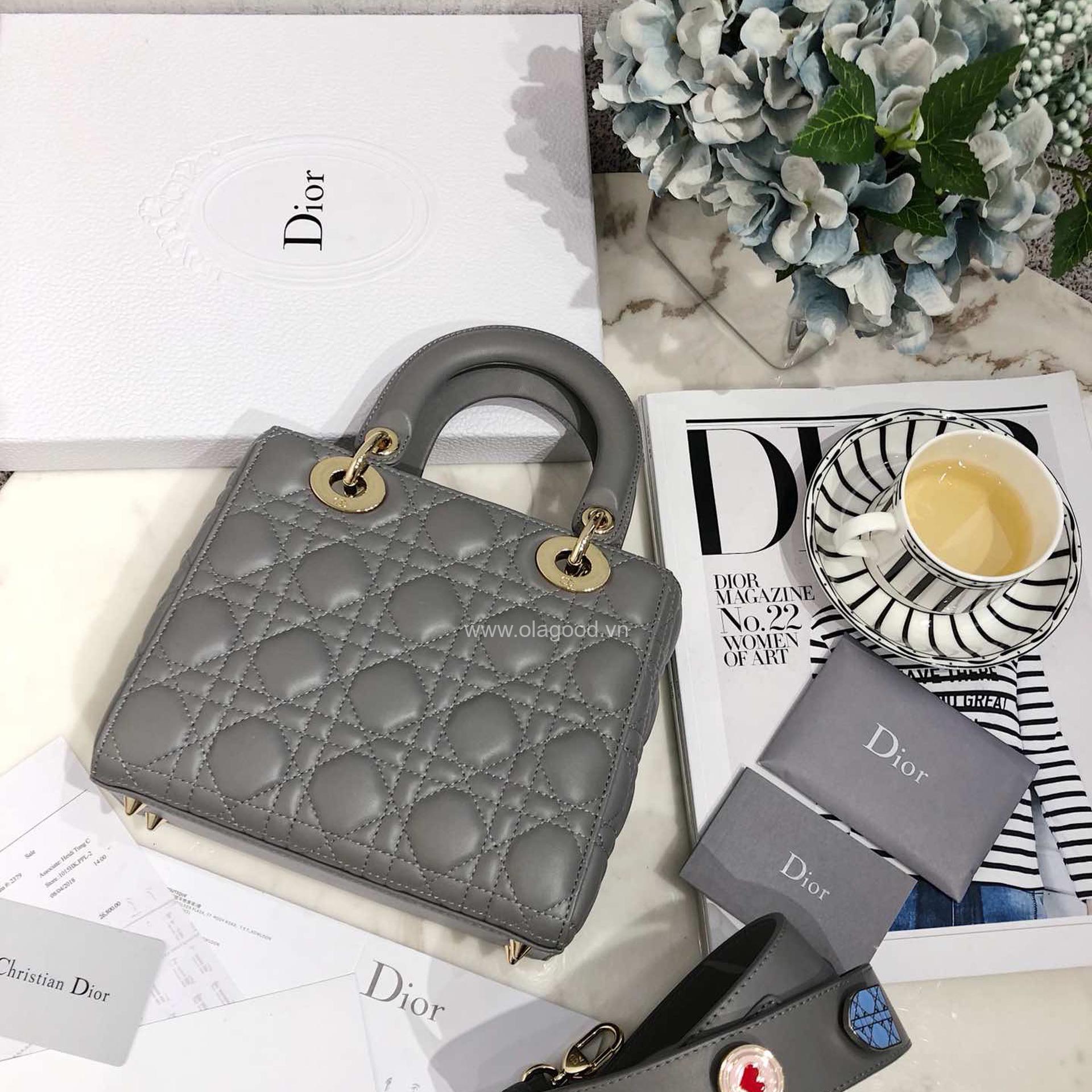 Túi xách dior lady 5 mắt da lỳ màu xám - DOLX0217 - Hình ảnh 2