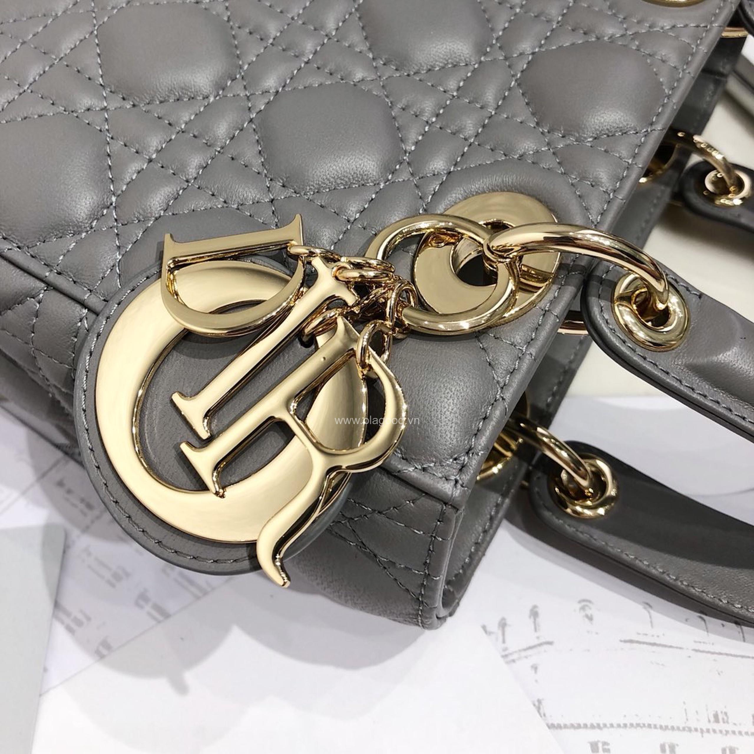 Túi xách dior lady 5 mắt da lỳ màu xám - DOLX0217 - Hình ảnh 3