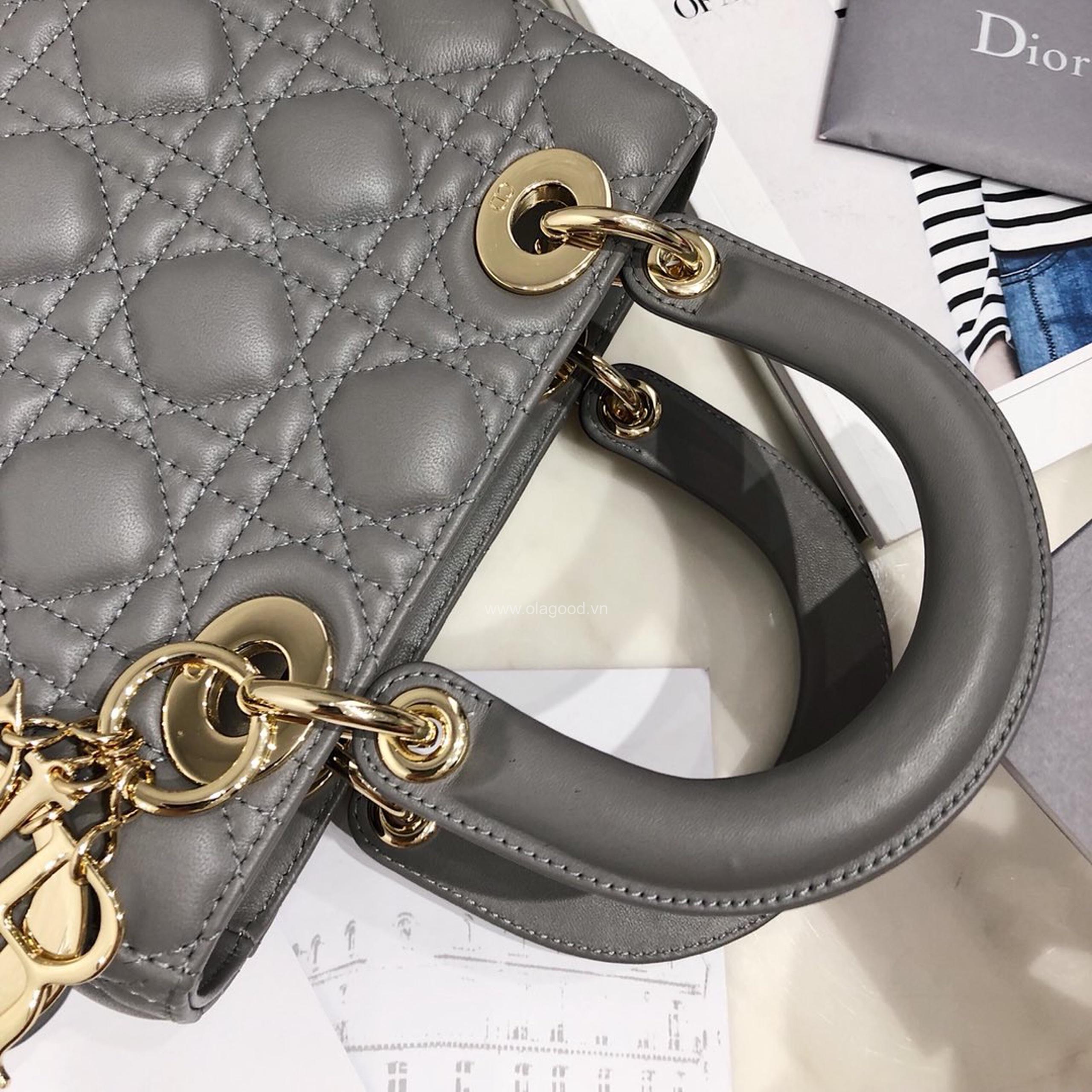 Túi xách dior lady 5 mắt da lỳ màu xám - DOLX0217 - Hình ảnh 4