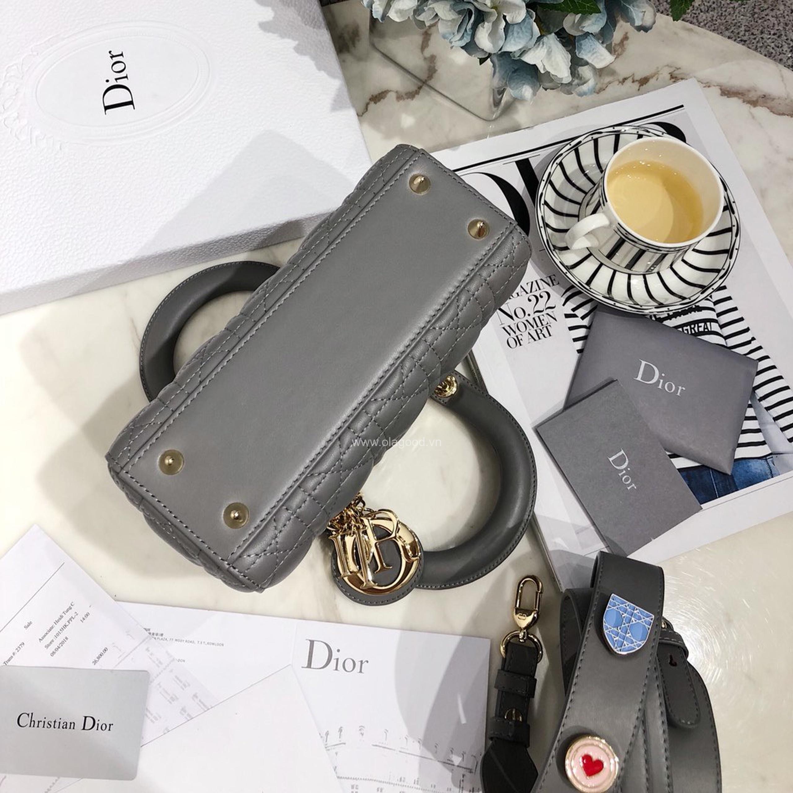 Túi xách dior lady 5 mắt da lỳ màu xám - DOLX0217 - Hình ảnh 6