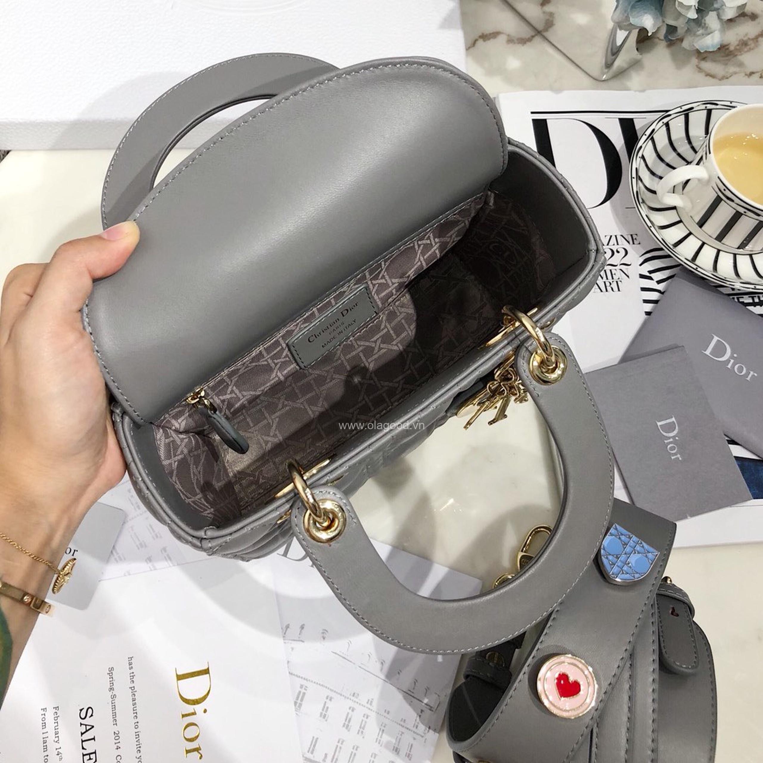 Túi xách dior lady 5 mắt da lỳ màu xám - DOLX0217 - Hình ảnh 7