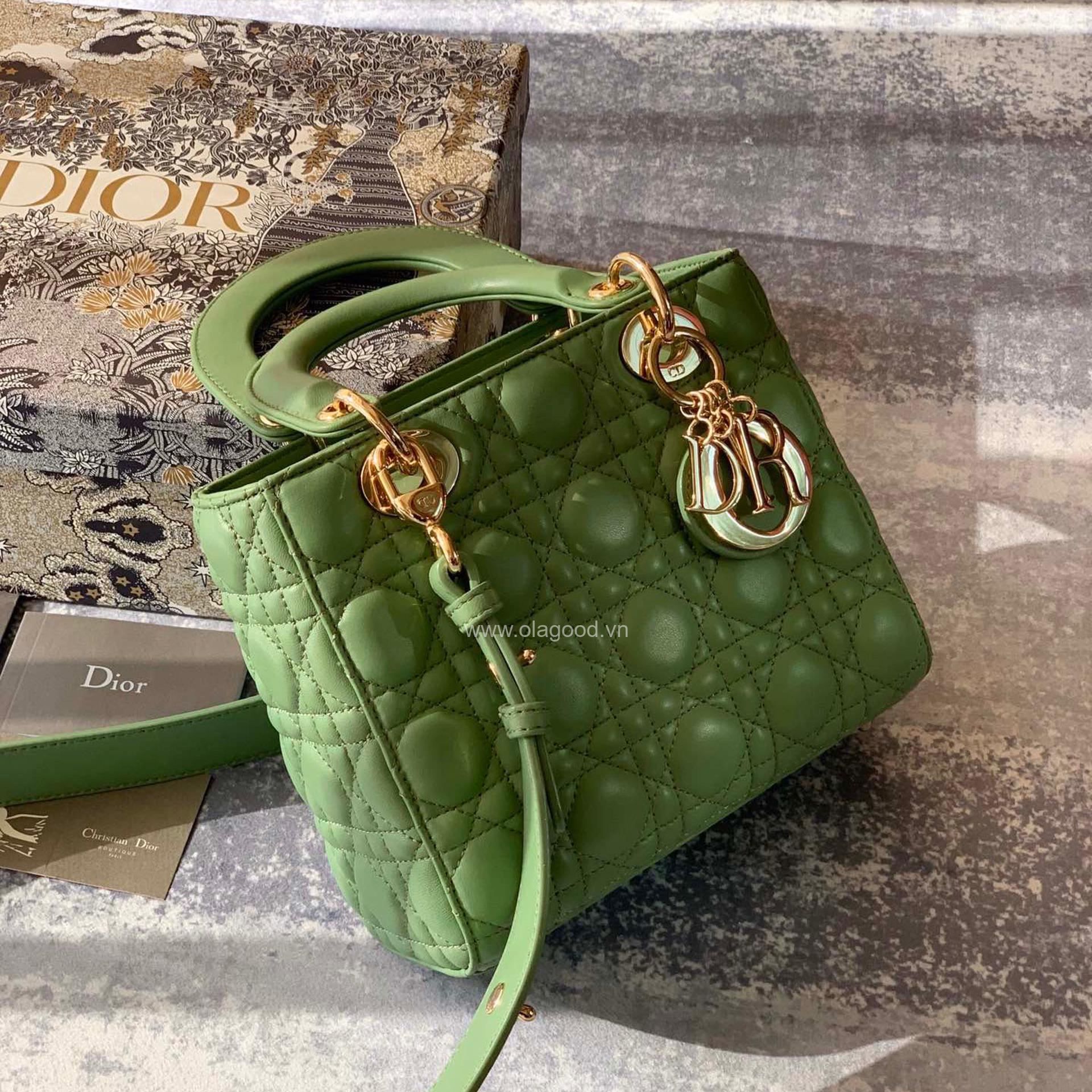 Túi xách dior lady 5 mắt màu xanh lá - DOLX0218 - Hình ảnh 5