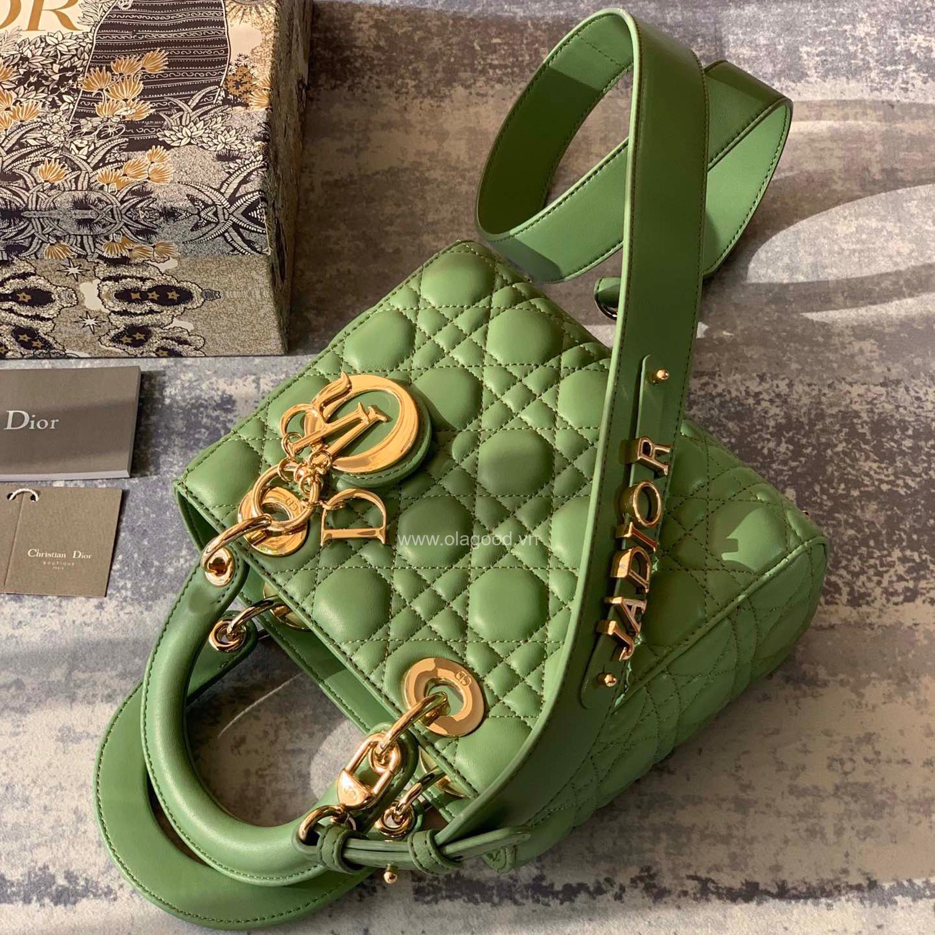Túi xách dior lady 5 mắt màu xanh lá - DOLX0218 - Hình ảnh 6