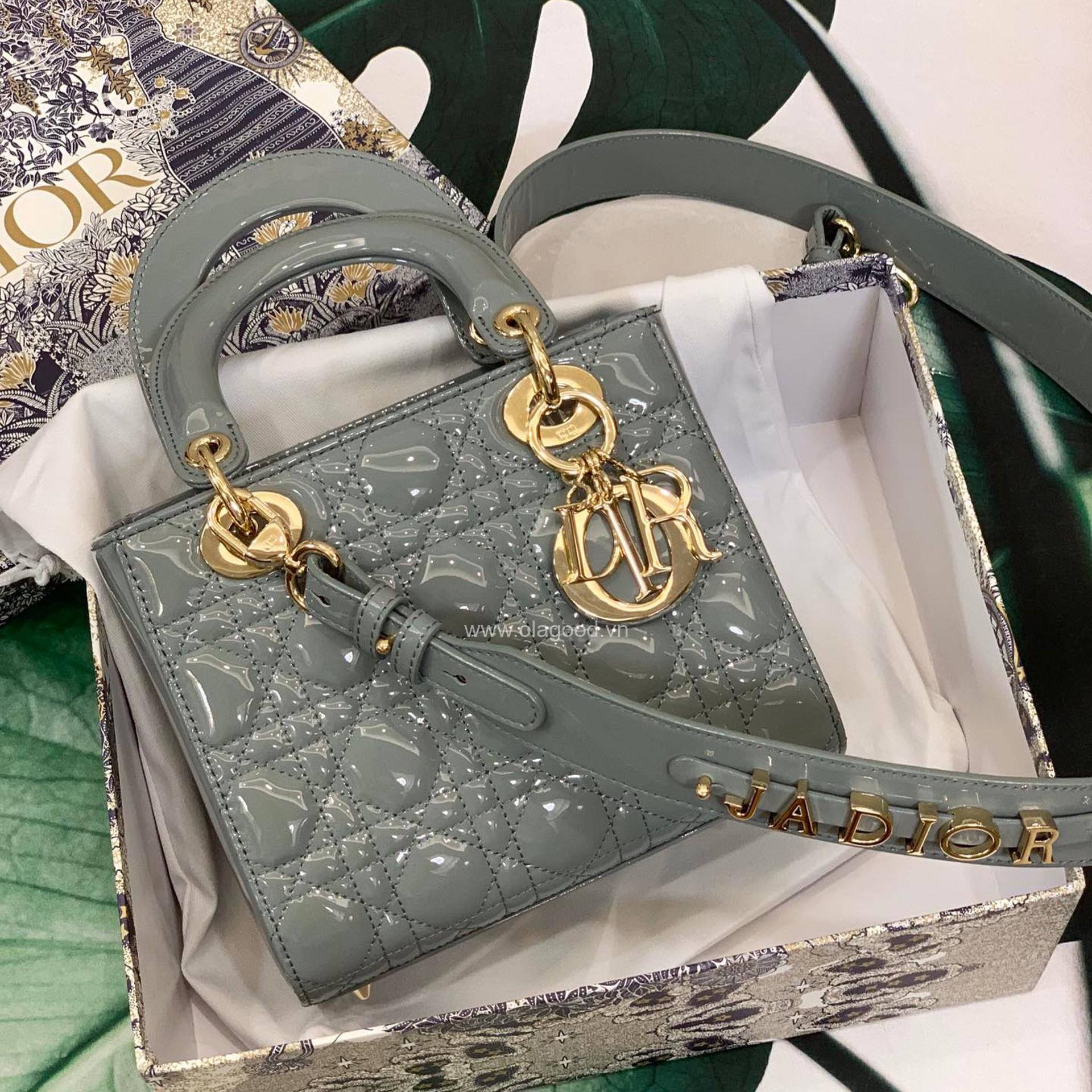 Túi xách dior lady 5 mắt da bóng màu xám - DOLX027 - Hình ảnh 2
