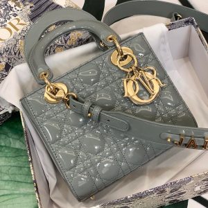 Túi xách dior lady 5 mắt da bóng màu xám - DOLX027